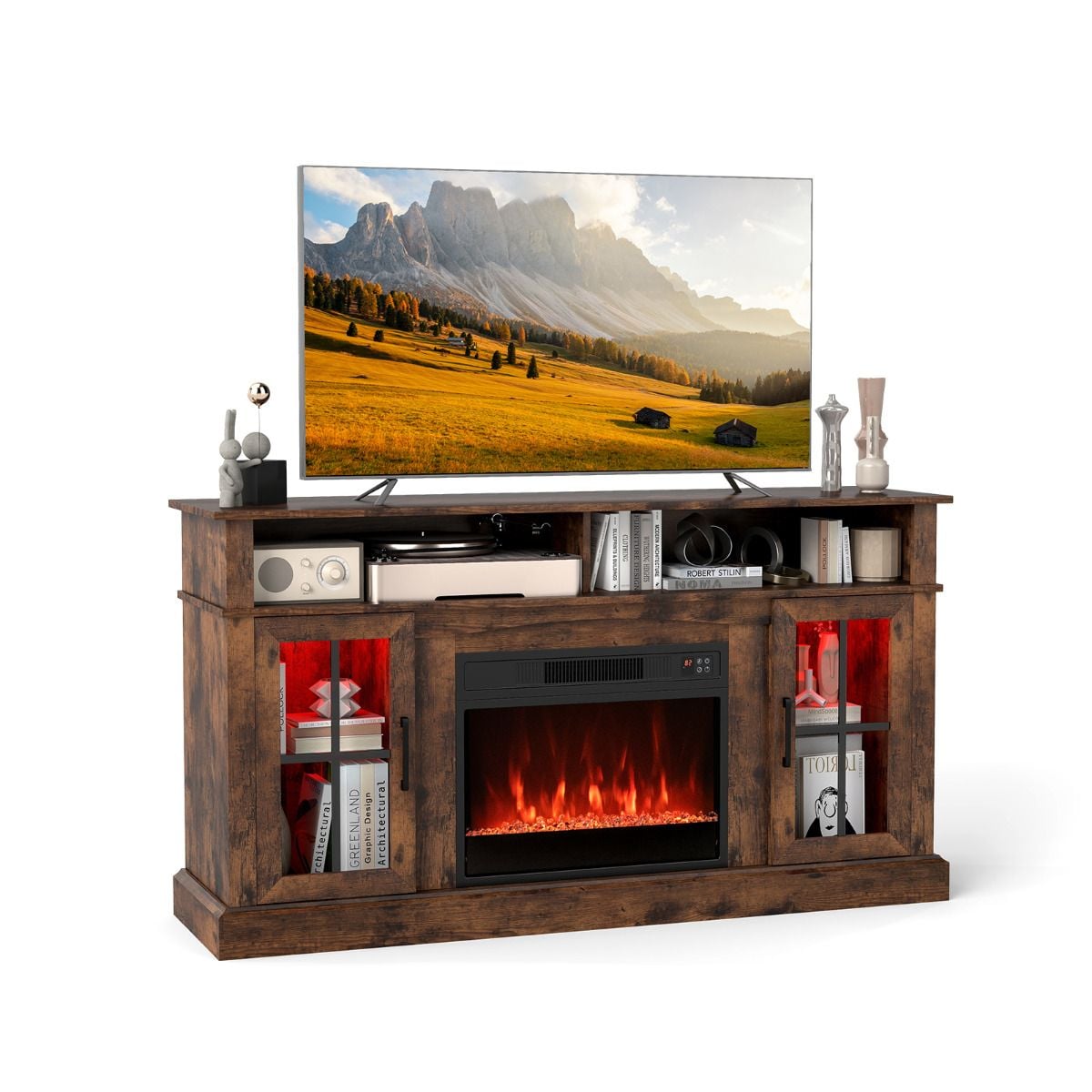 148cm Fireplace TV Stand with LED Lights Entertainment Center for 65 Inch TV — image 4