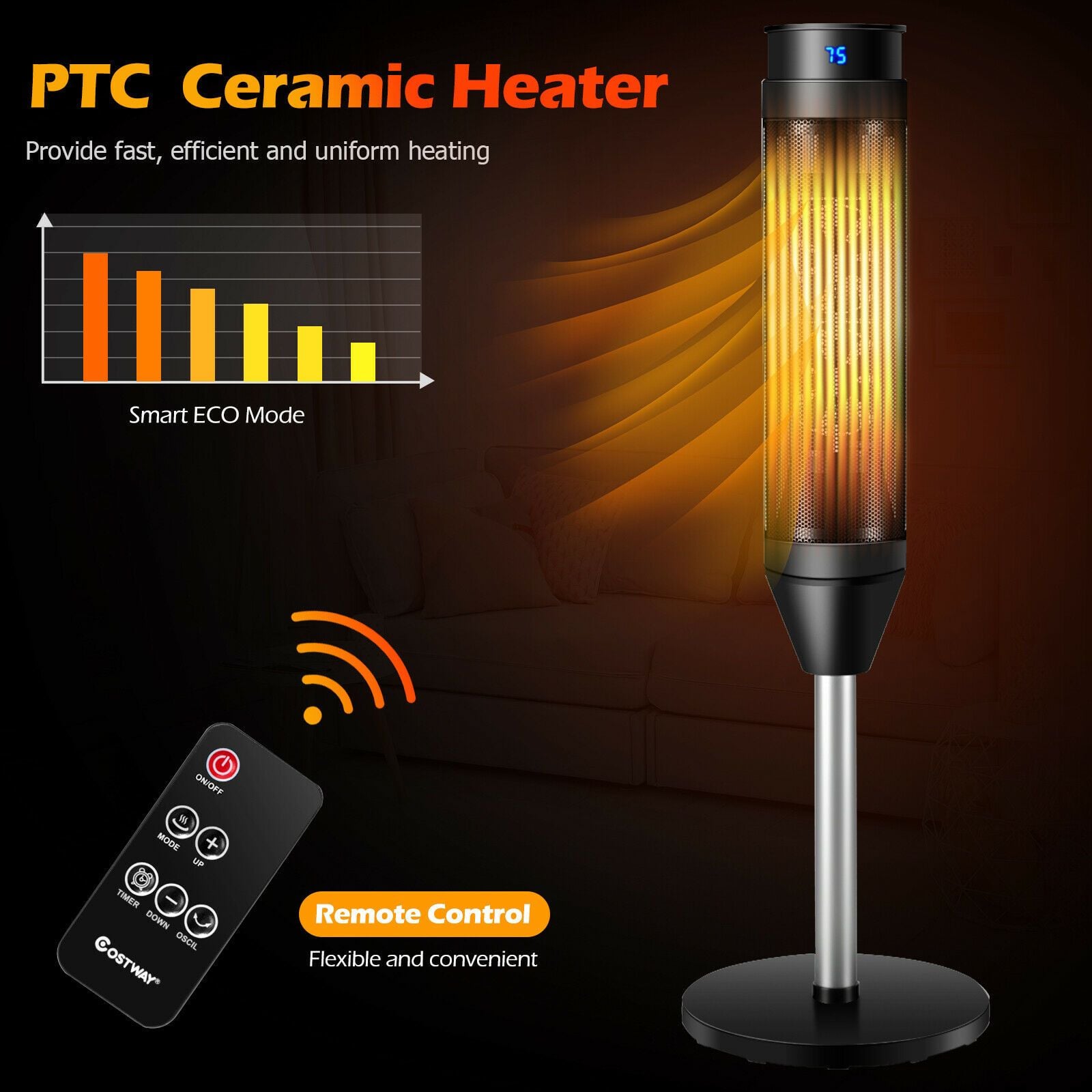 Electric Tower Fan/Heater with Digital Timer and Remote — image 6