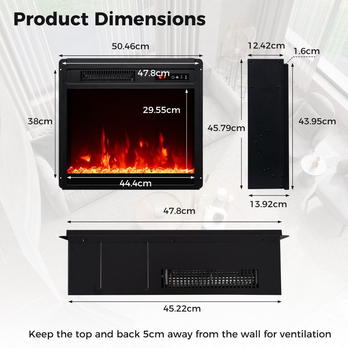 18” Electric Fireplace Insert 750W/1500W Fireplace Heater — image 4
