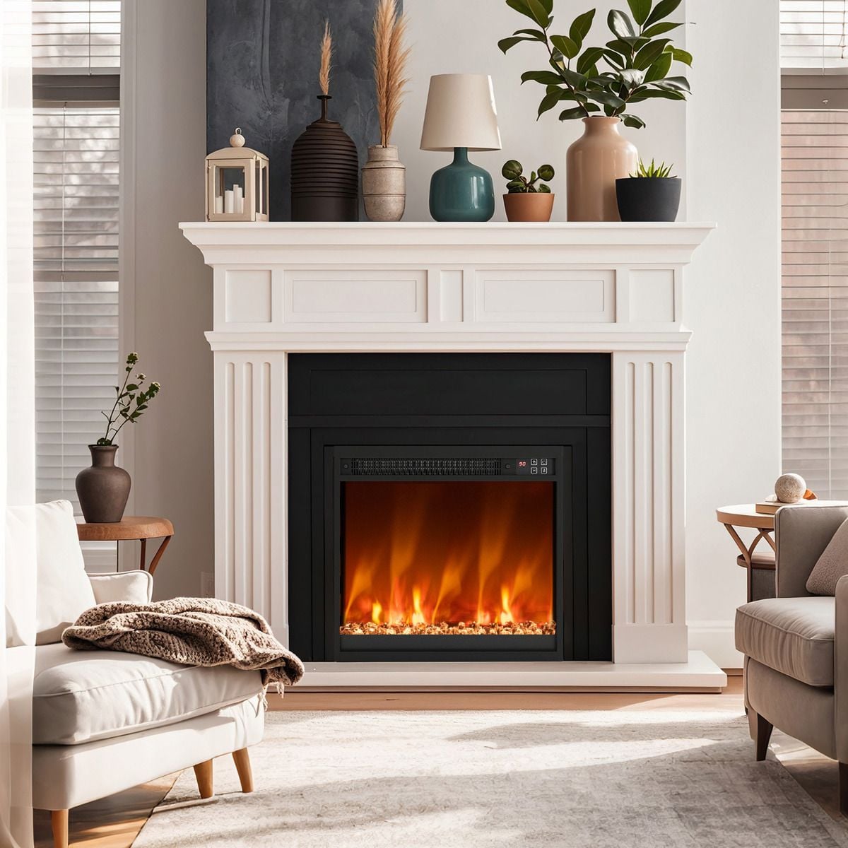 Costway 18 inch electric fireplace ember bed colours and flame settings close-up