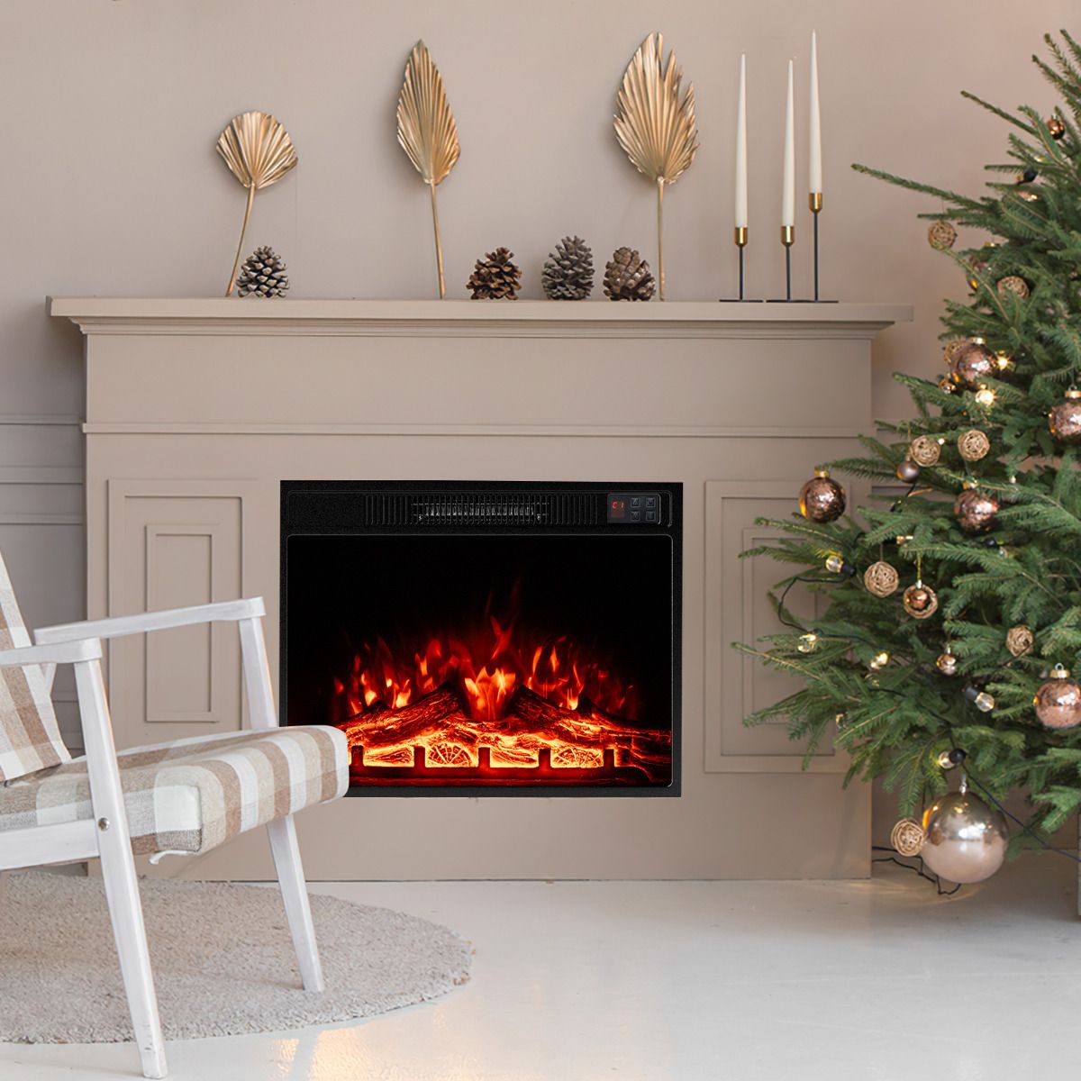 Costway 23 inch electric fireplace insert with orange flame effect, black, front view