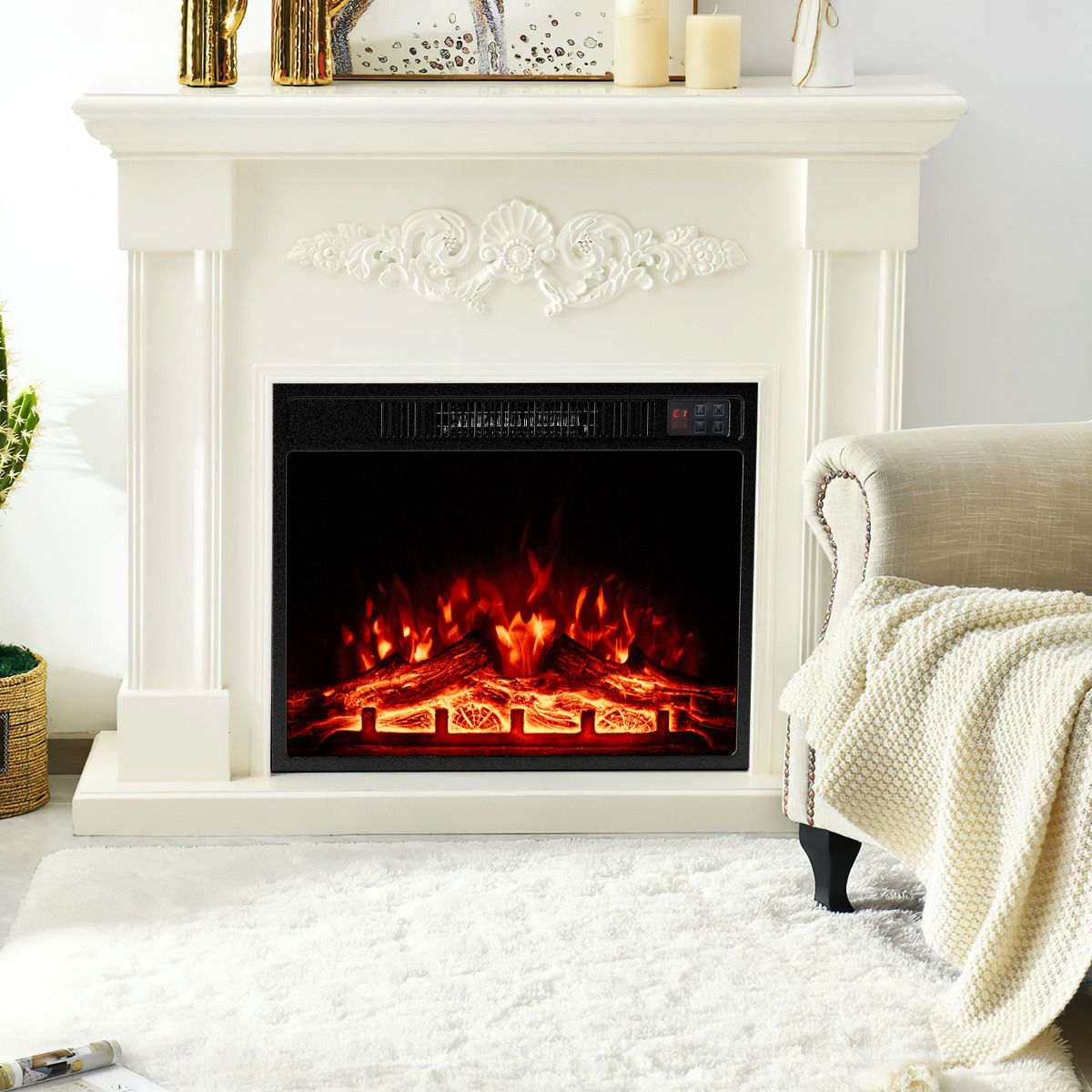 Costway 23 inch electric fireplace remote control and flame colour options close-up