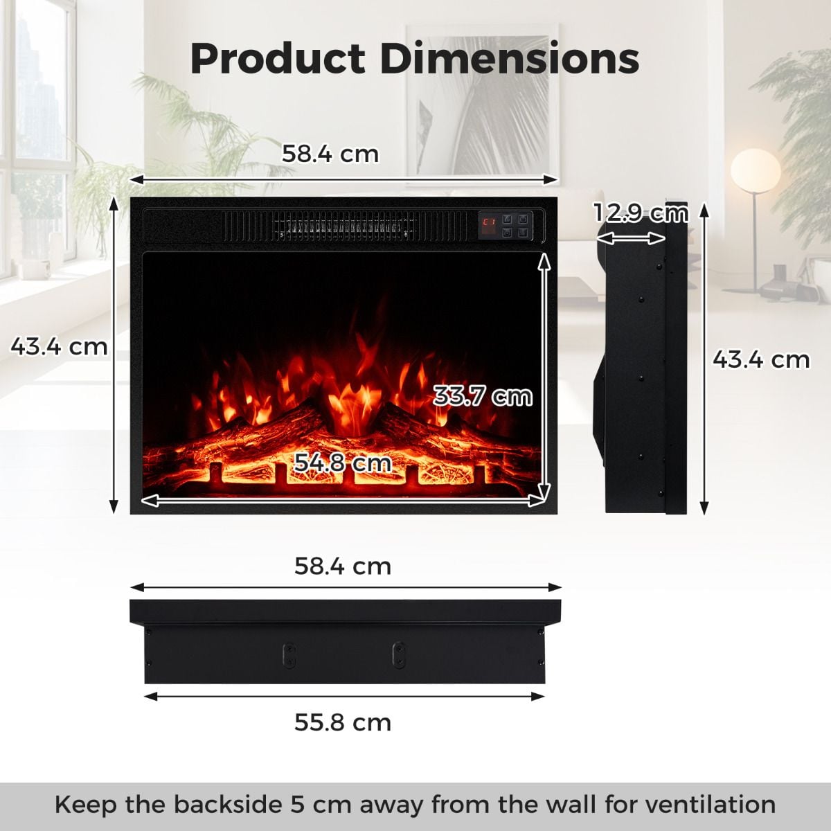 23” Electric Fireplace 750W/1500W Fireplace Insert — image 4
