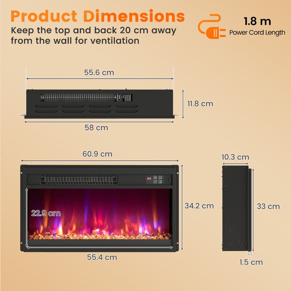 23 Inch Electric Fireplace Insert with Remote Control and Adjustable Flame — image 6