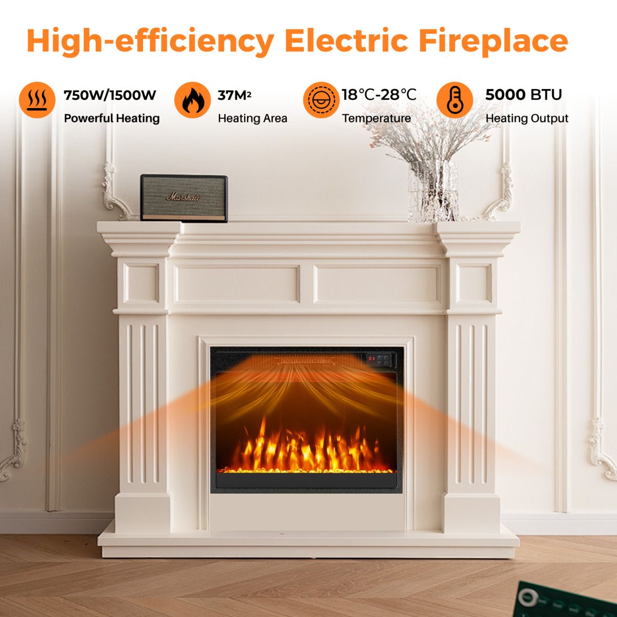 23 Inches Electric Fireplace Insert 750W/1500W Fireplace Heater — image 6