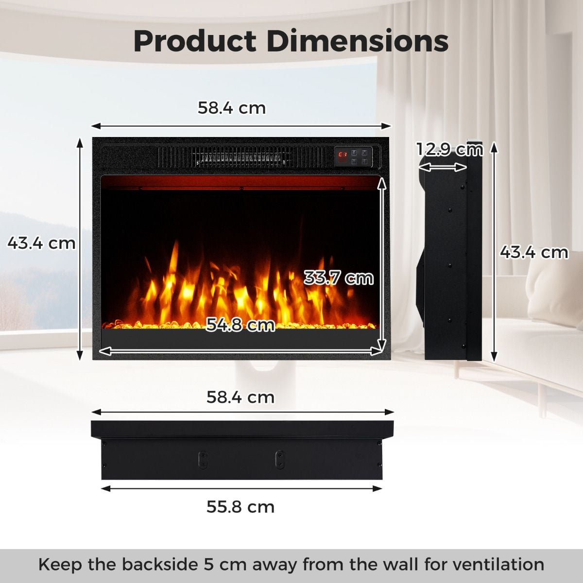 23 Inches Electric Fireplace Insert 750W/1500W Fireplace Heater — image 4