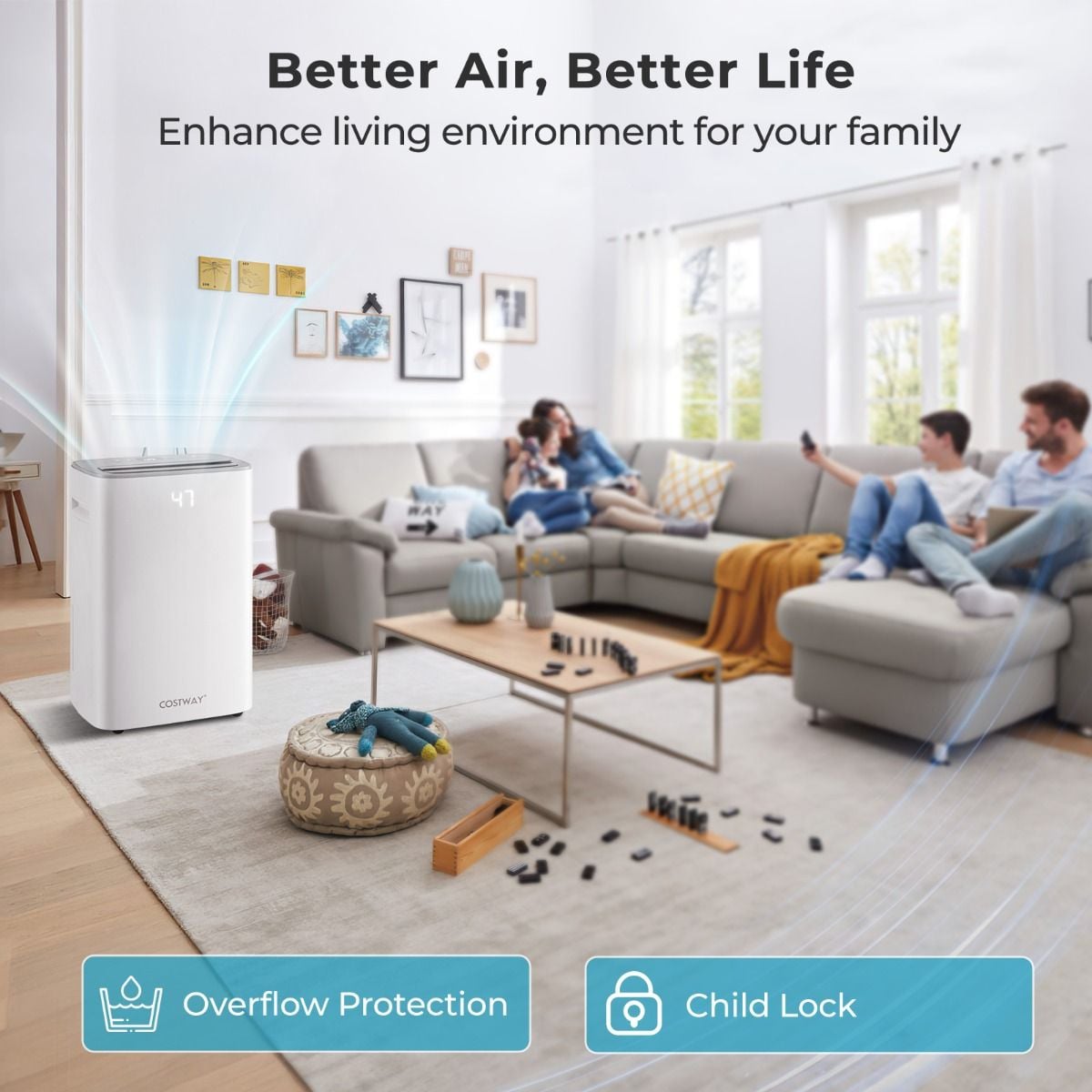 Costway 24 L/day energy-efficient dehumidifier, white, front view