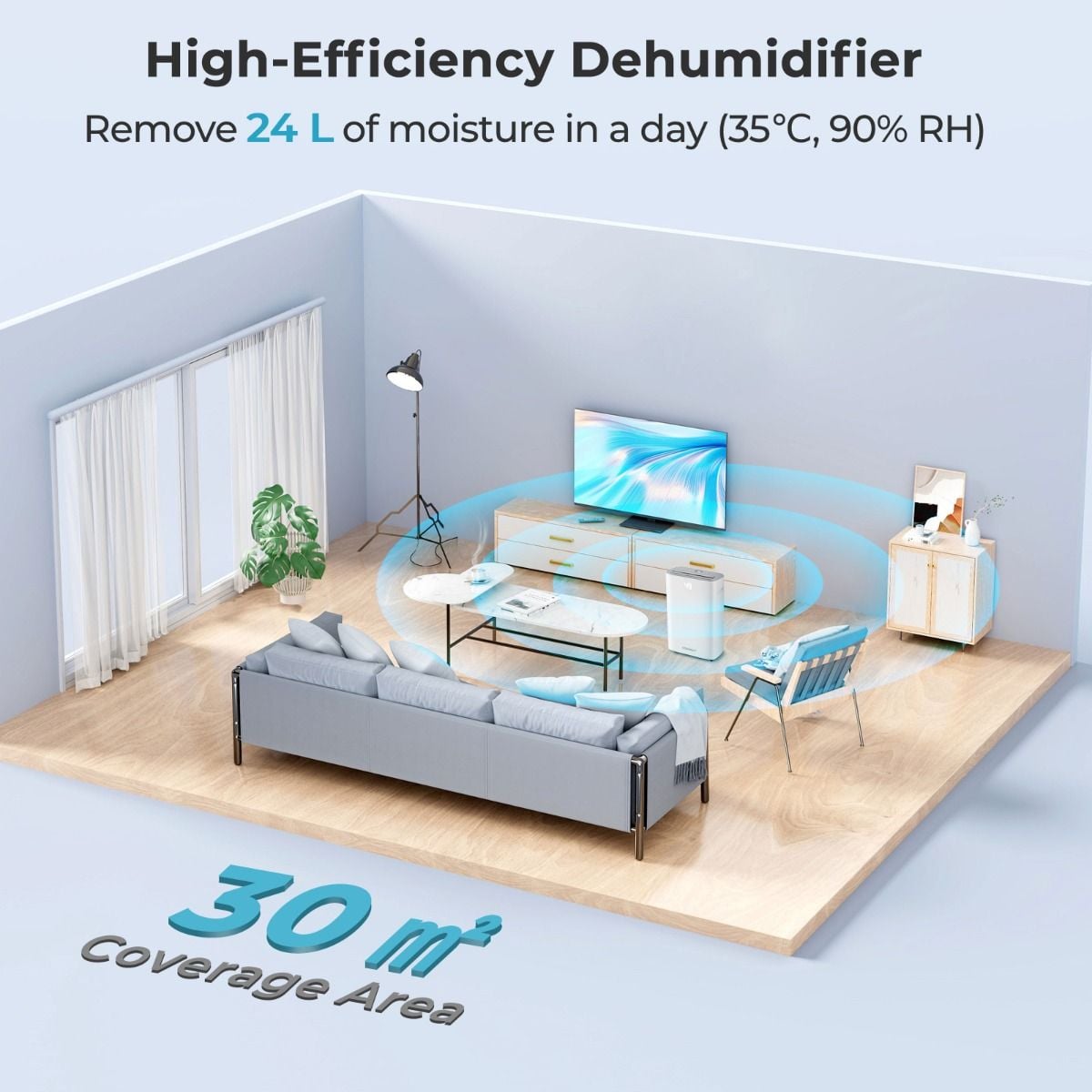 24 L Energy Efficient Dehumidifier with Auto Drain or Manual Drainage — image 5