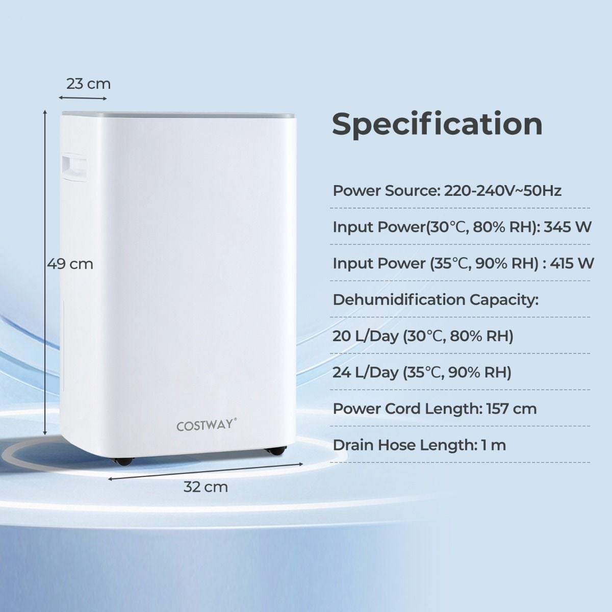 24 L Energy Efficient Dehumidifier with Auto Drain or Manual Drainage — image 4