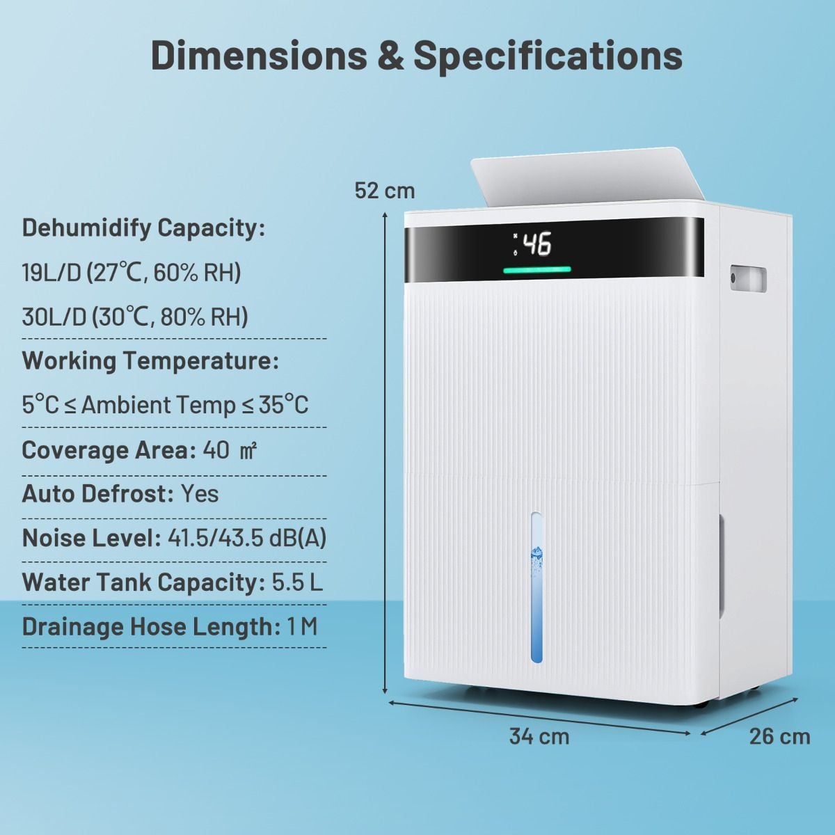 30L Dehumidifier with 3 Modes and 3-Color Lights — image 3