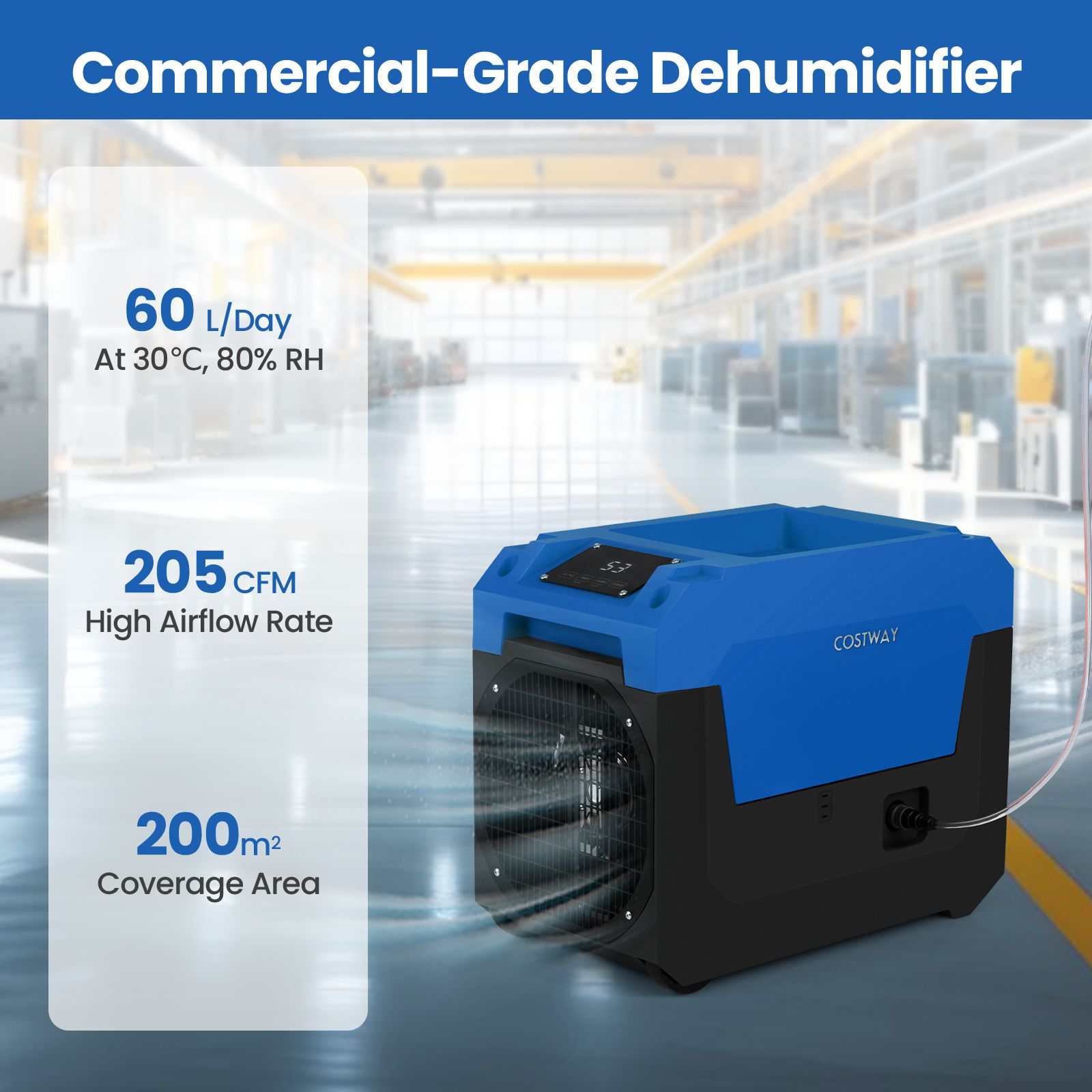 60L/Day Commercial Dehumidifier with Pump Portable Industrial Dehumidifier — image 5