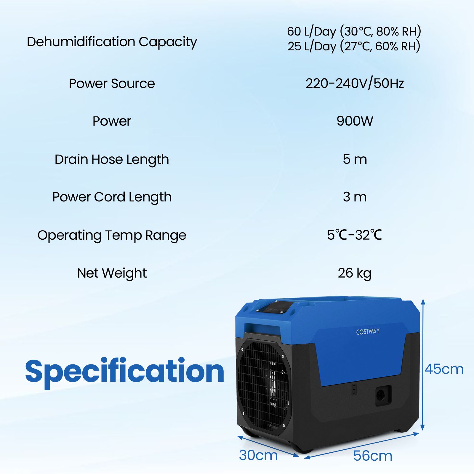 60L/Day Commercial Dehumidifier with Pump Portable Industrial Dehumidifier — image 3