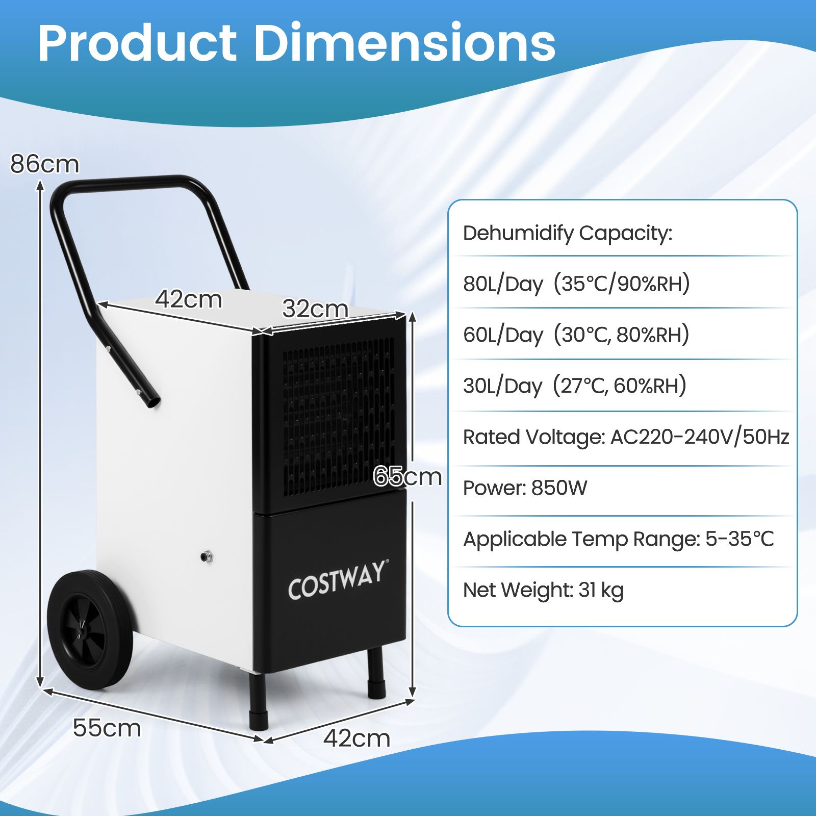 80L/Day Commercial Dehumidifier with Built-in Water Pump — image 4