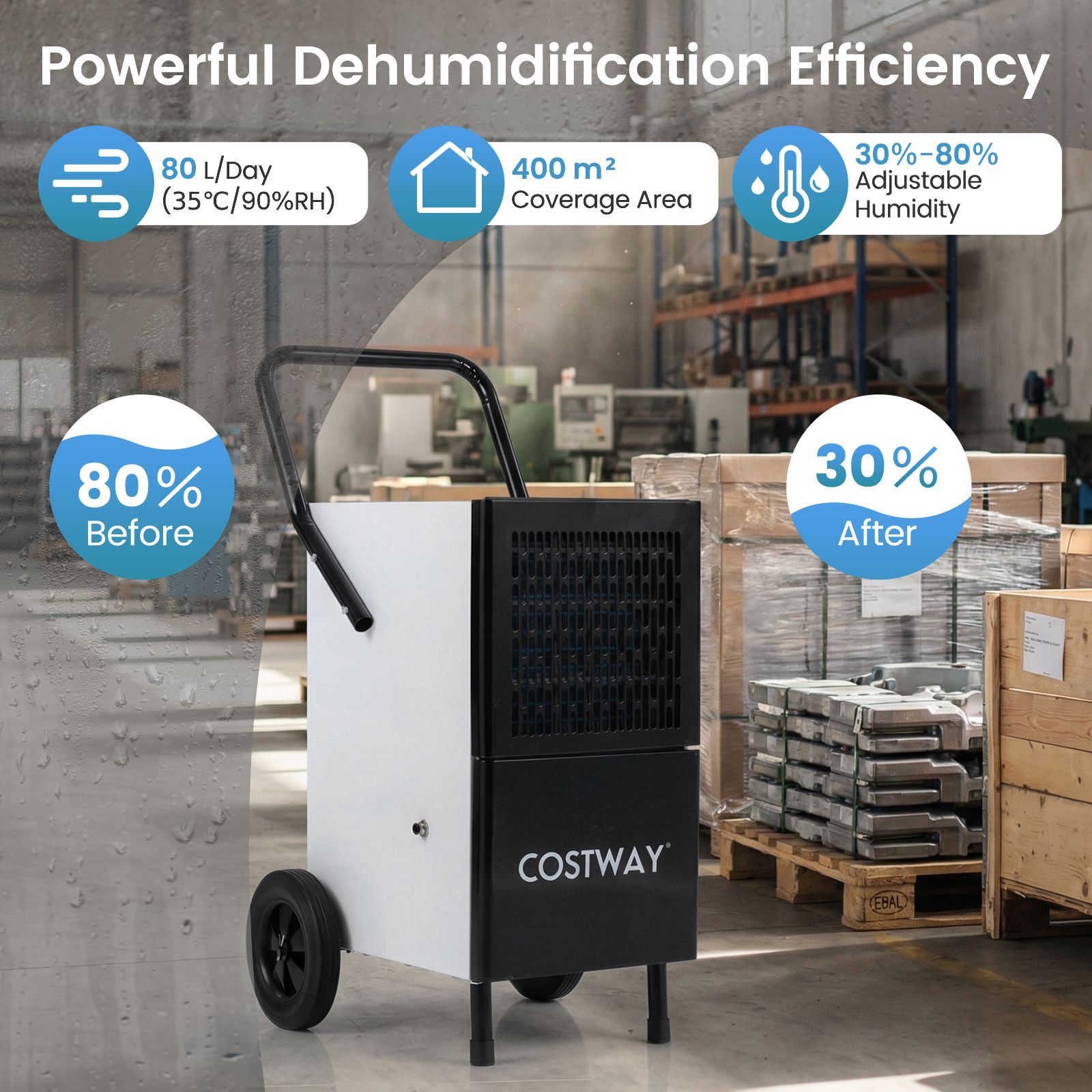 80L/Day Commercial Dehumidifier with Built-in Water Pump — image 6