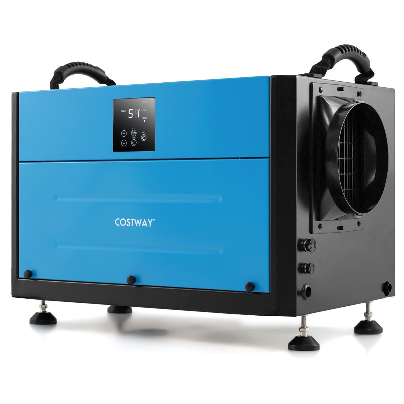Costway crawl space dehumidifier hung in a low-clearance space with drain hose