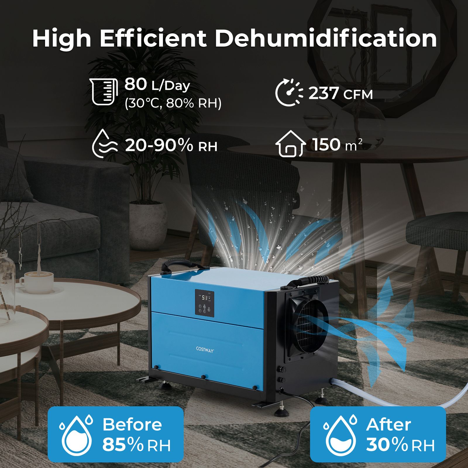 80L/Day Crawl Space Dehumidifier Commercial Dehumidifier with 3 Modes — image 5