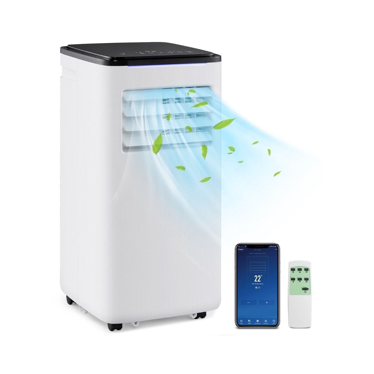 Costway 9000 BTU 4-in-1 WiFi portable air conditioner, white, front view
