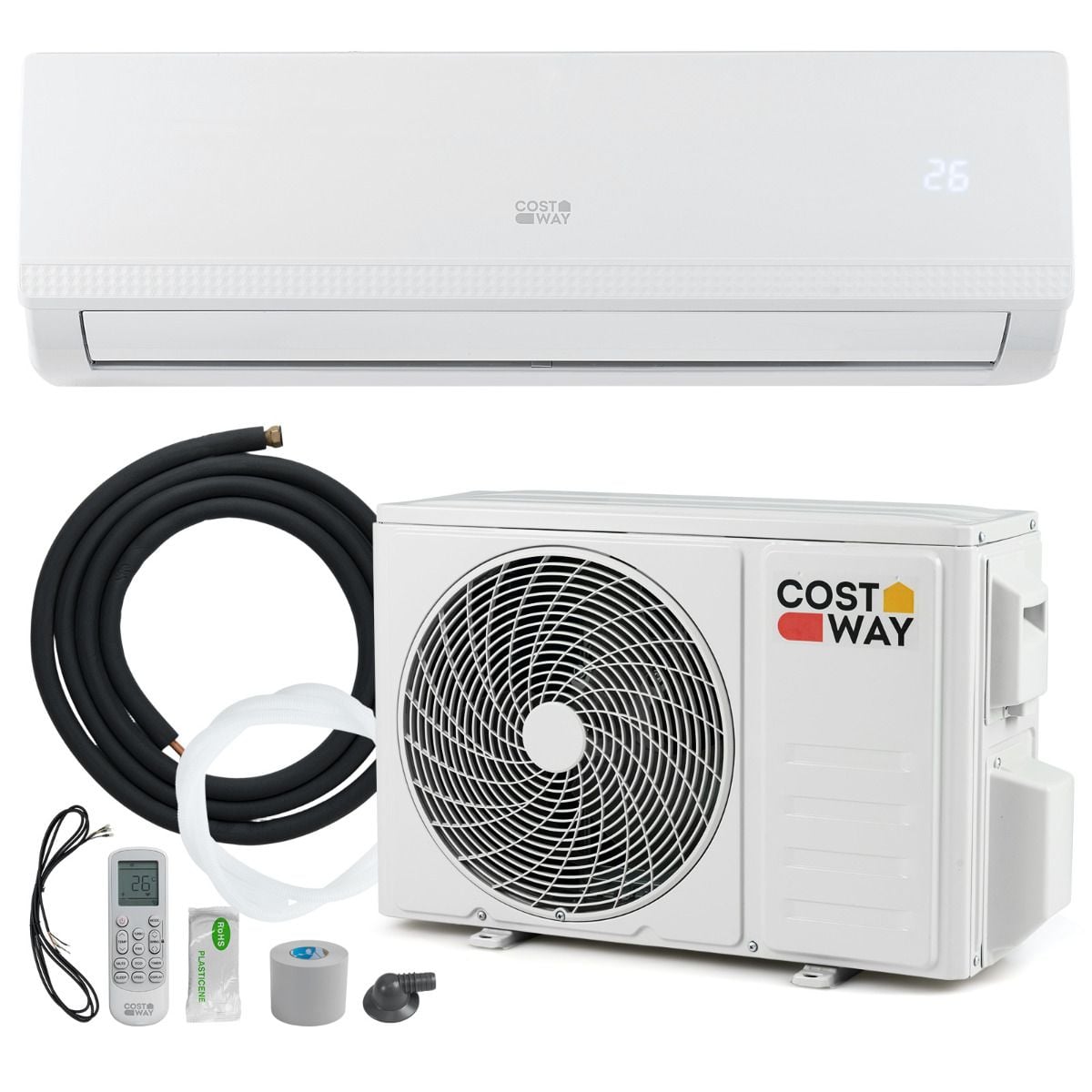 Costway 9000 BTU mini split air conditioner indoor wall unit, white, front view