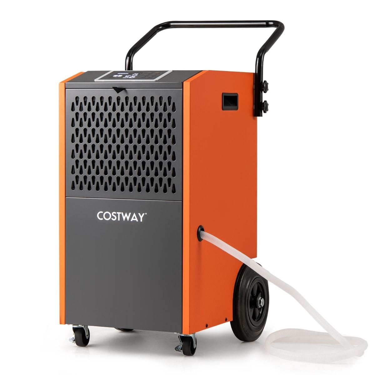 Costway 73L per day industrial dehumidifier with handle and wheels, white, front view