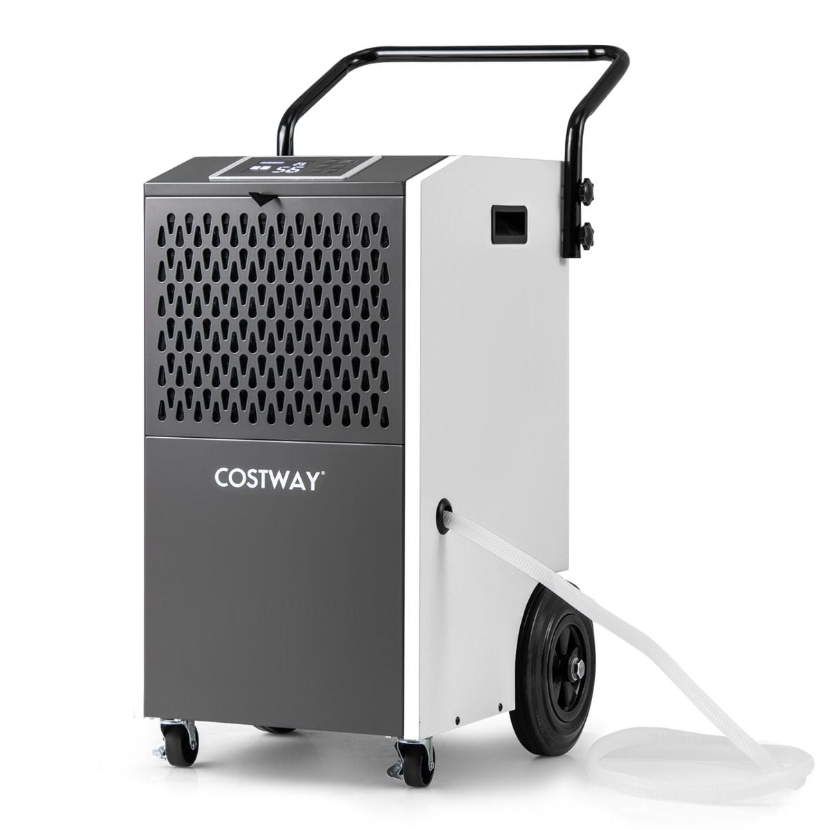 Costway industrial dehumidifier control panel and washable filter close-up