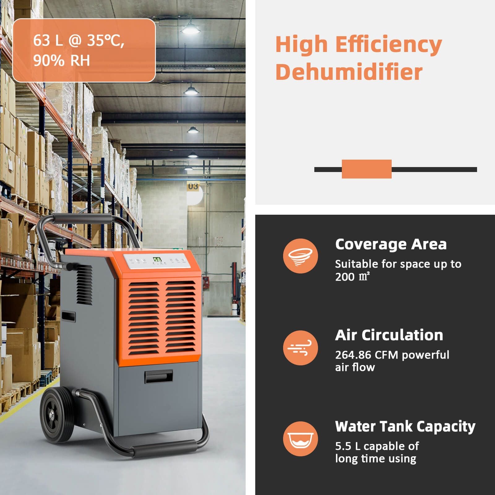 63L Commercial Dehumidifier with 24H Timer and Auto Defrost — image 5