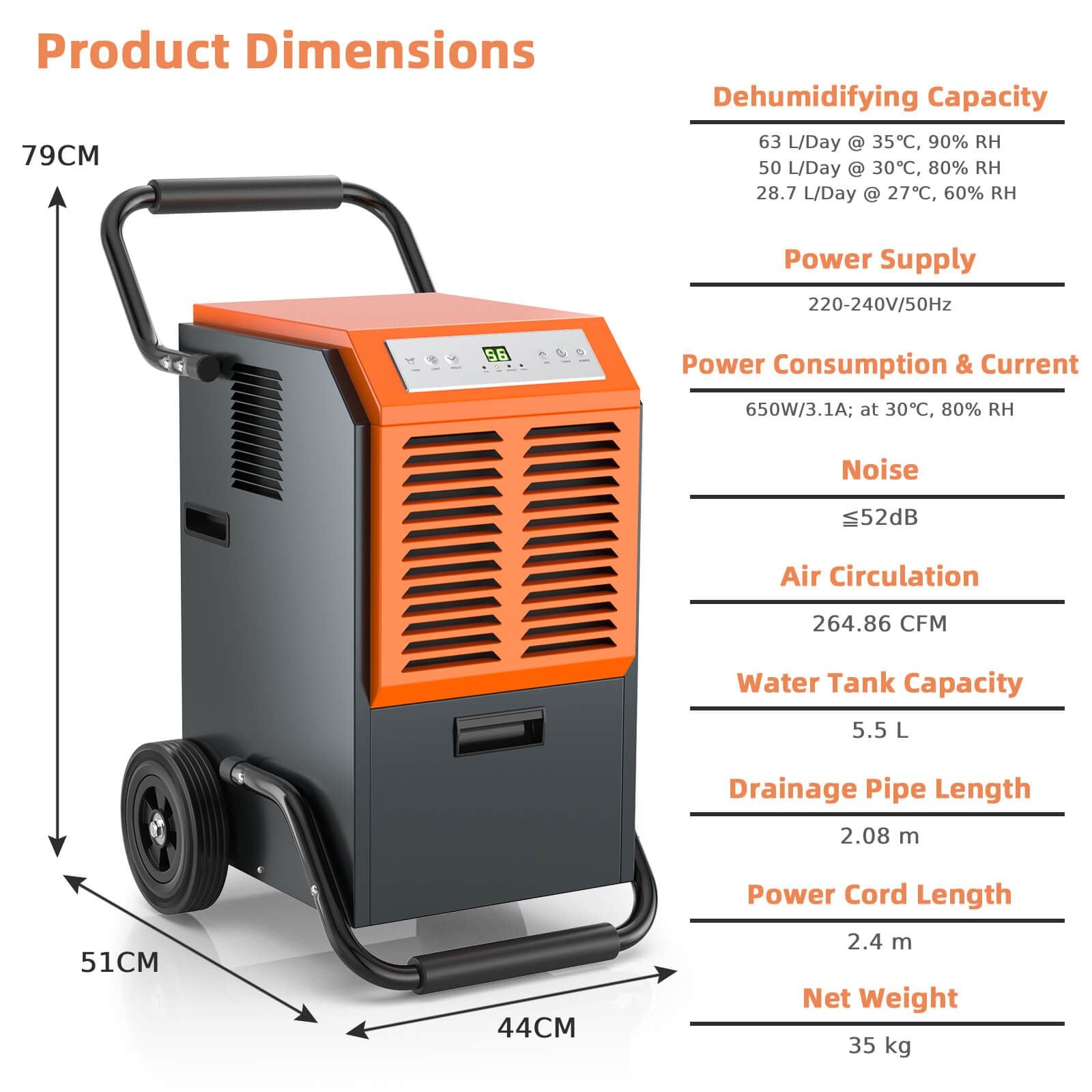 63L Commercial Dehumidifier with 24H Timer and Auto Defrost — image 4