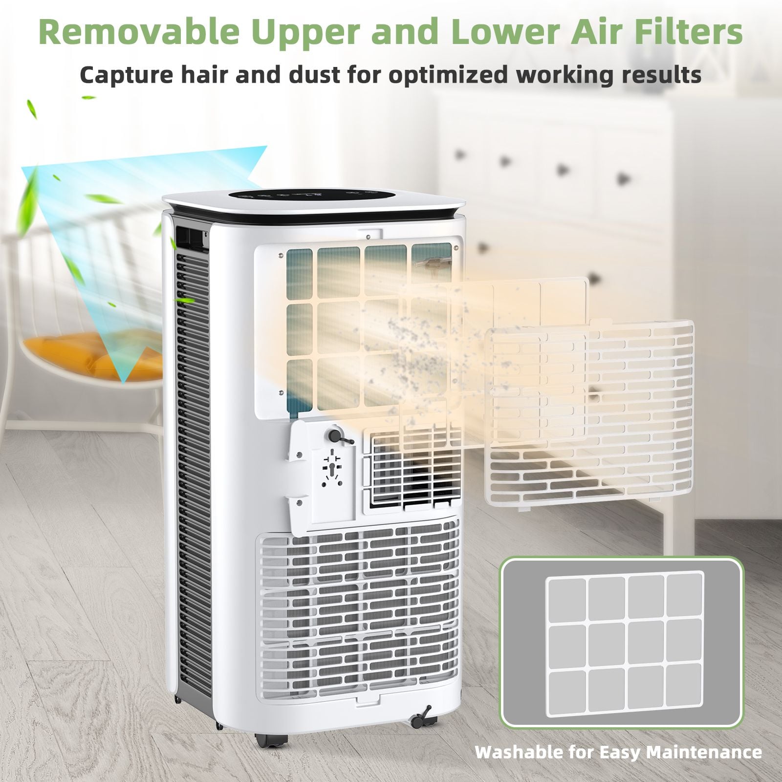 White Costway portable AC with eco R290 refrigerant and window kit