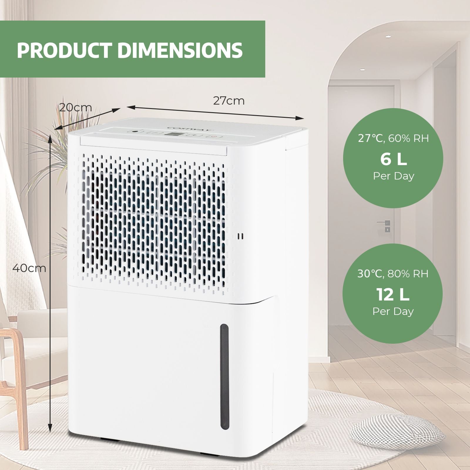 12L/Day Dehumidifier with Continuous Drying Auto Mode and 24H Timer — image 5