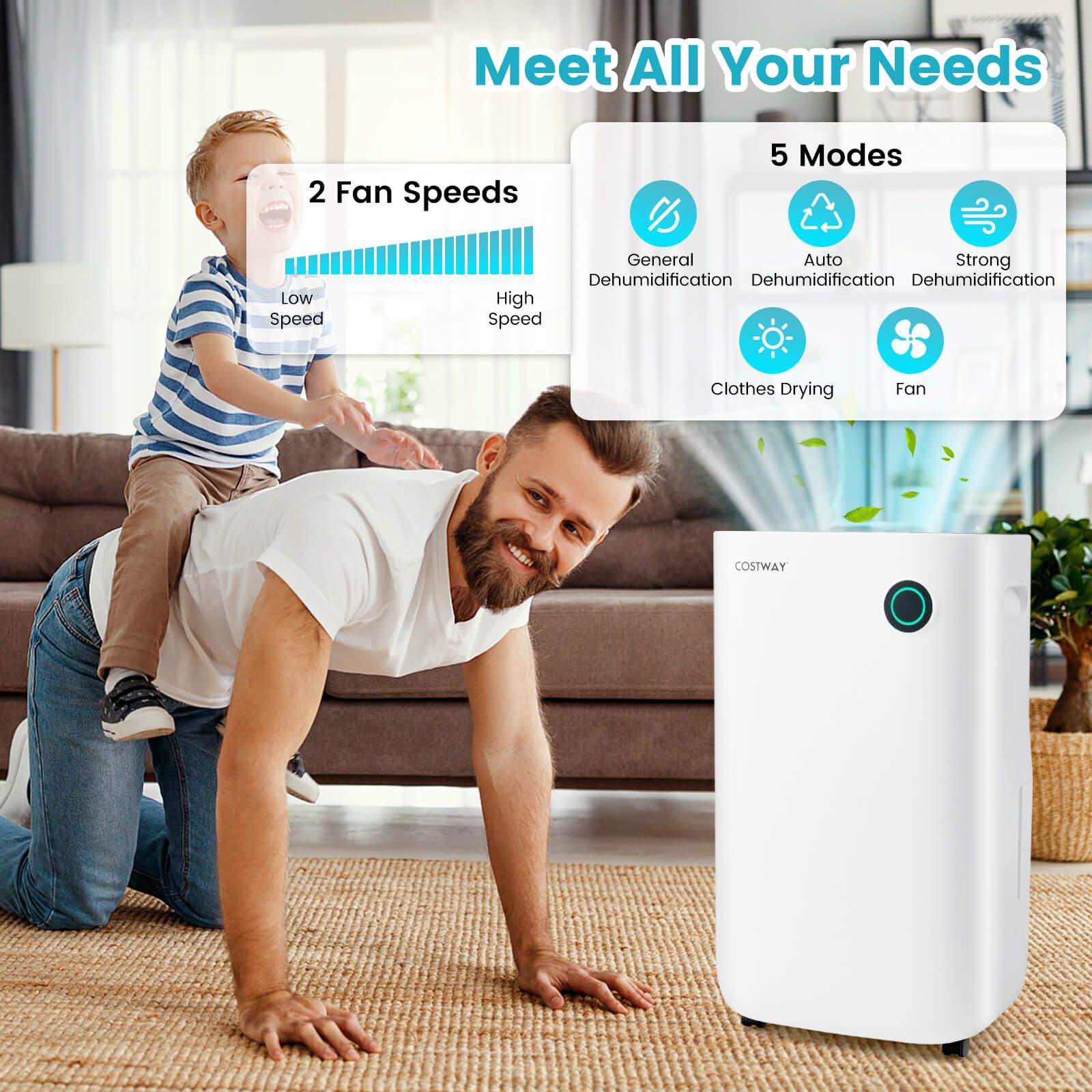 Costway 40 L/day home dehumidifier, white, with touch panel front view