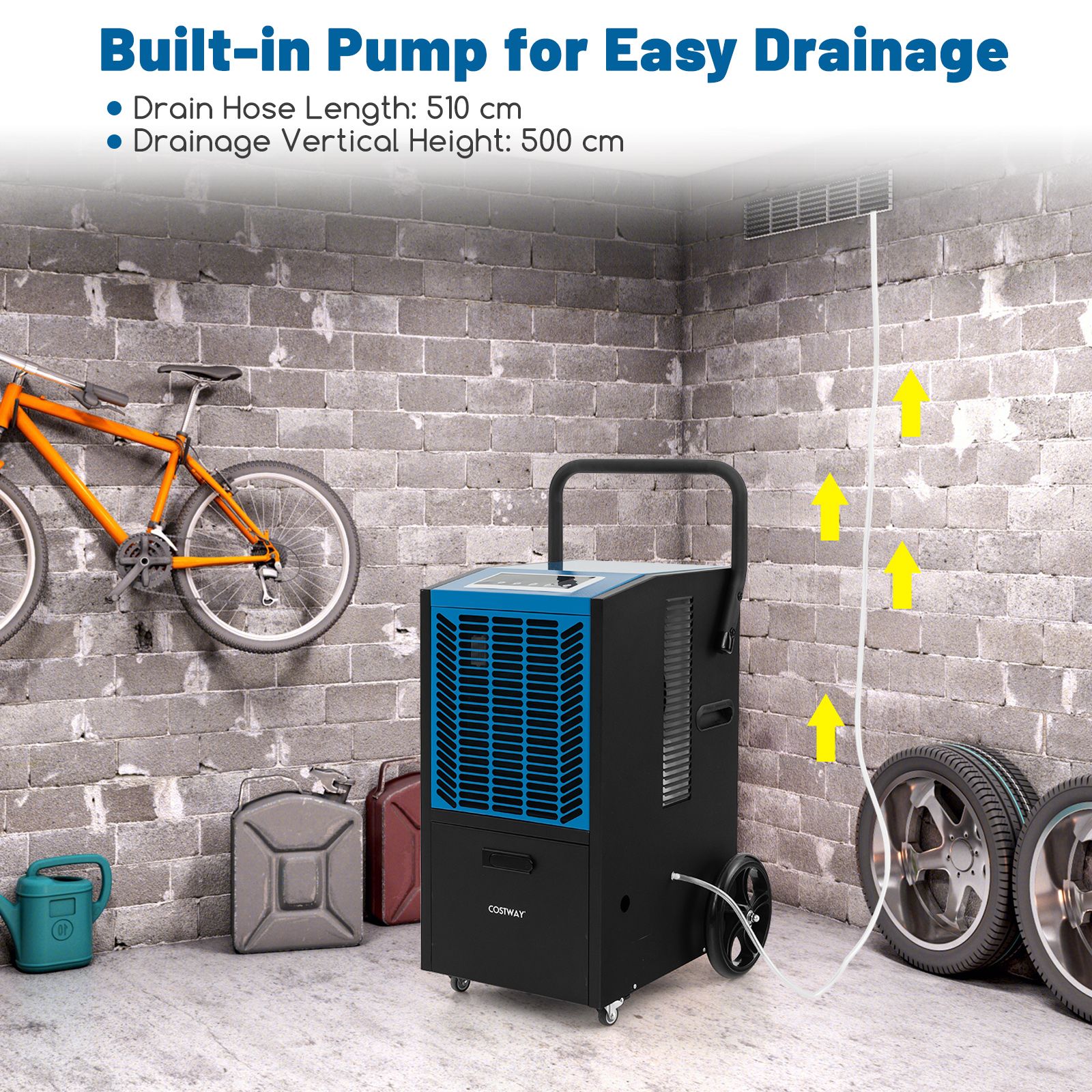 66 L/Day Industrial Dehumidifier with Pump for Basement Drying Clothes — image 3