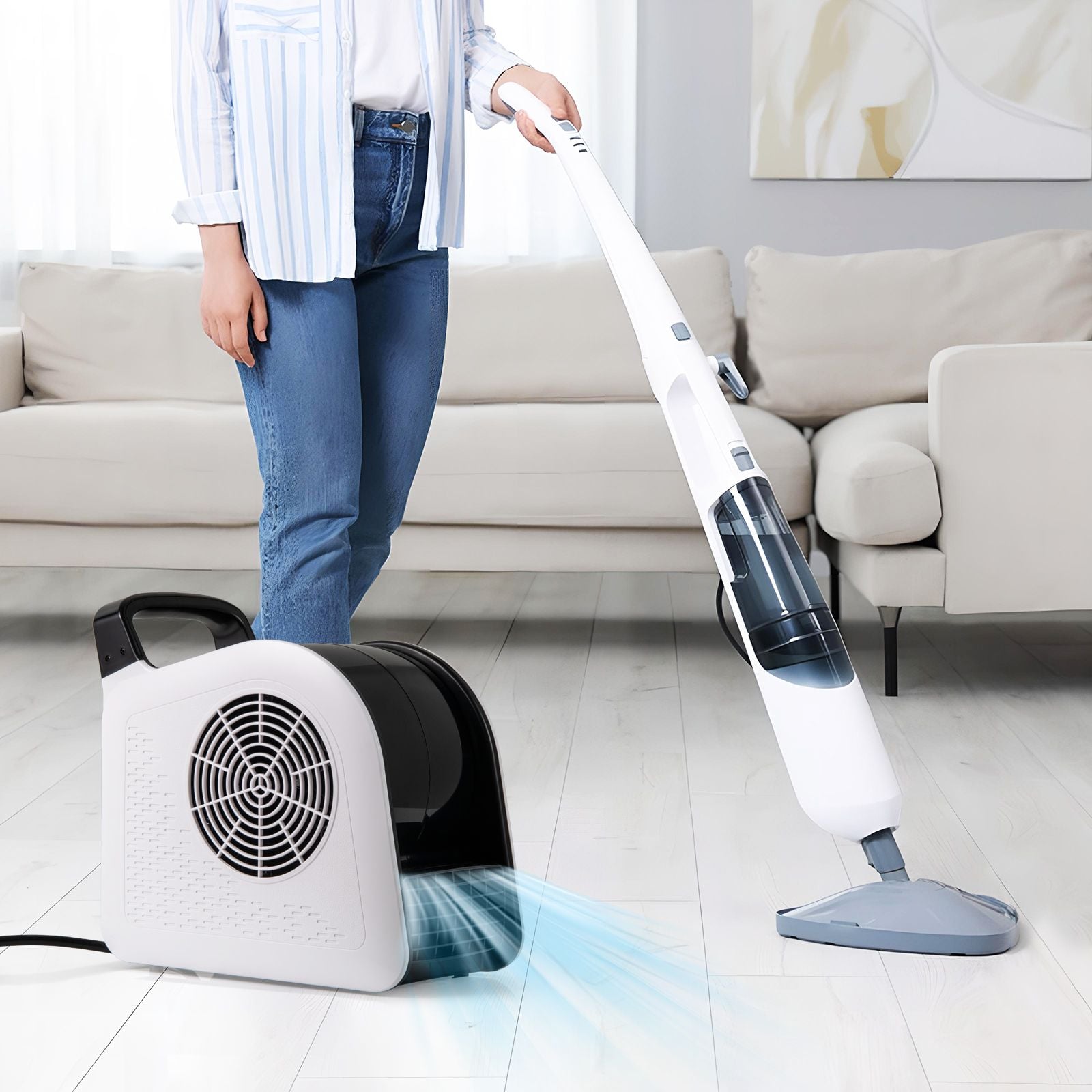 Costway air mover carpet dryer with 185 degree pivoting head, blue and black, front view