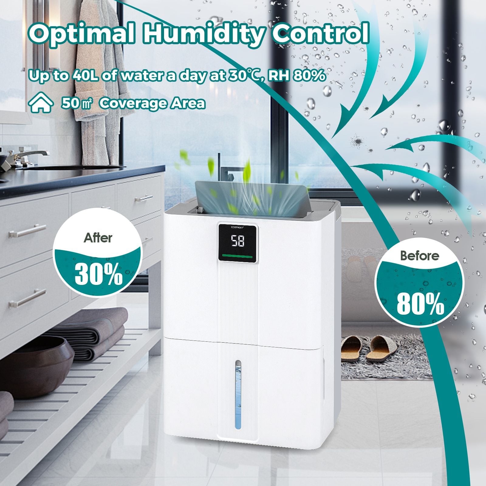 40L Dehumidifier for Home 50 M2 Portable Dehumidifier with 3 Modes — image 4