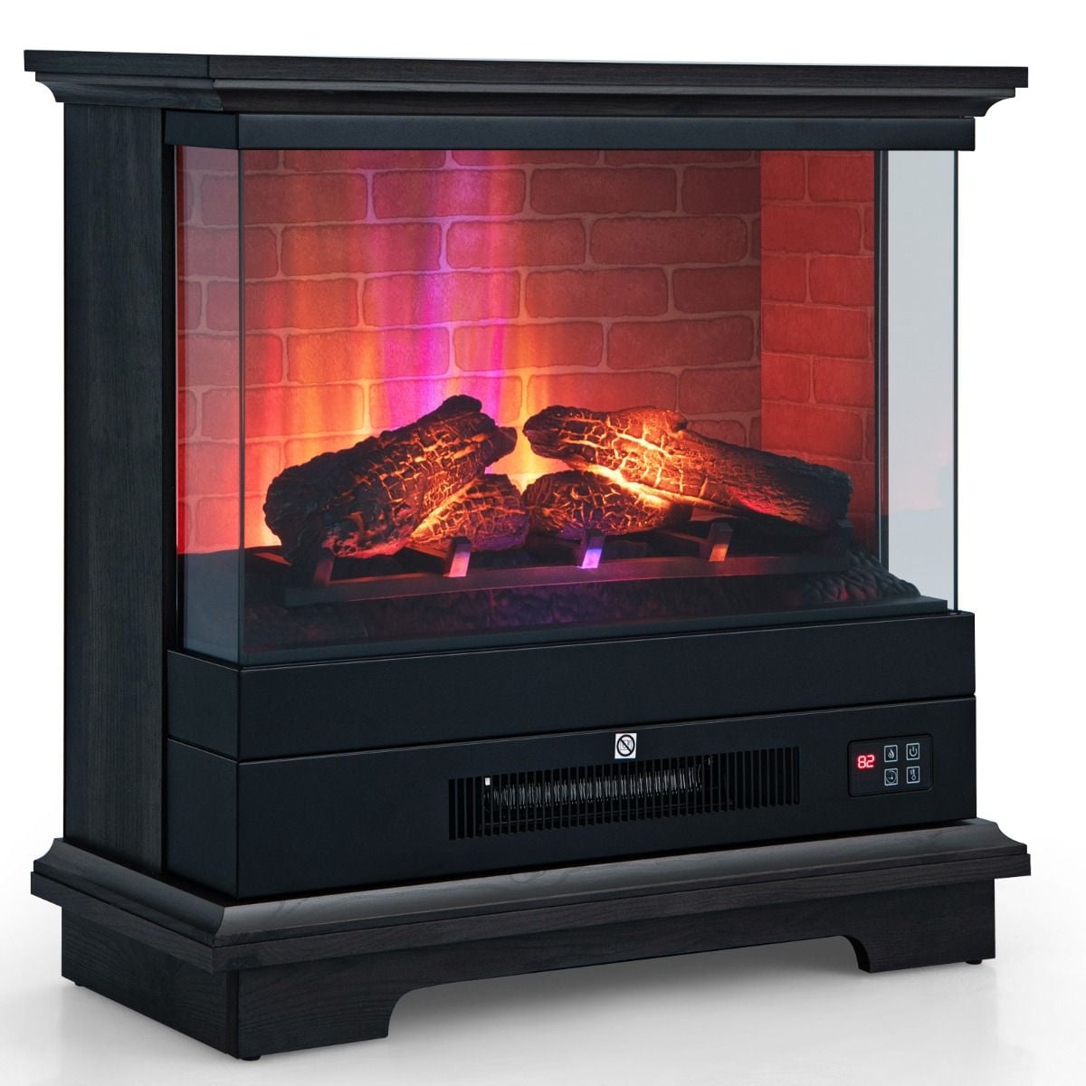 Costway 2000W freestanding electric fireplace, black, 3-sided flame