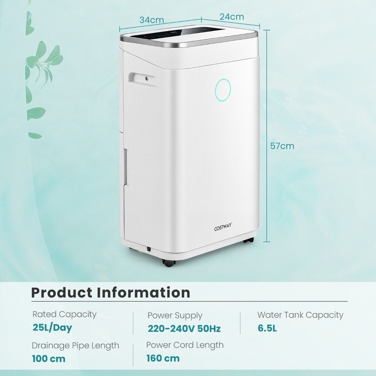 20L/25L Per Day Dehumidifier with 6.5L Water Tank and 24H Timer for Home Basement — image 6
