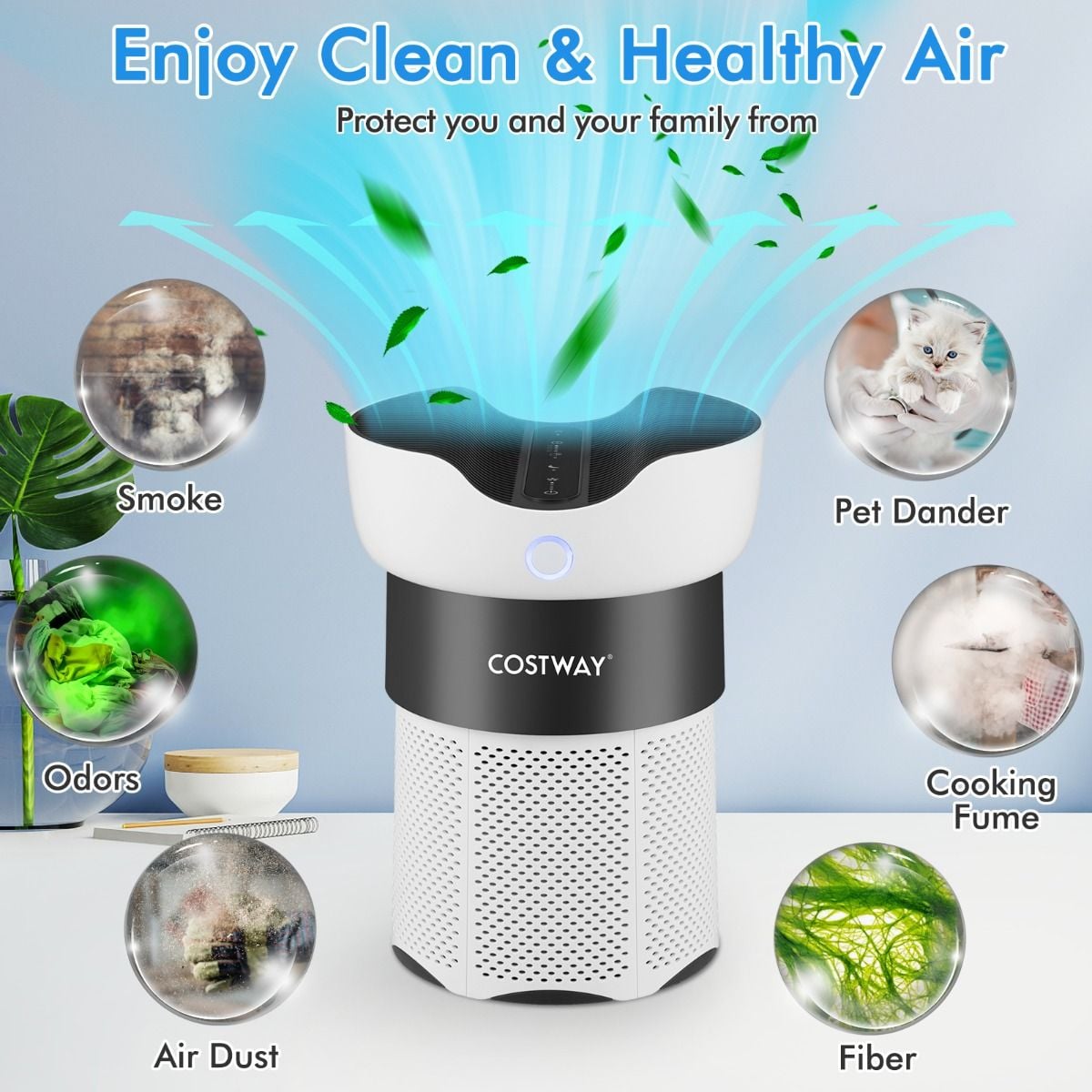 Costway air purifier with 360-degree air intake and display