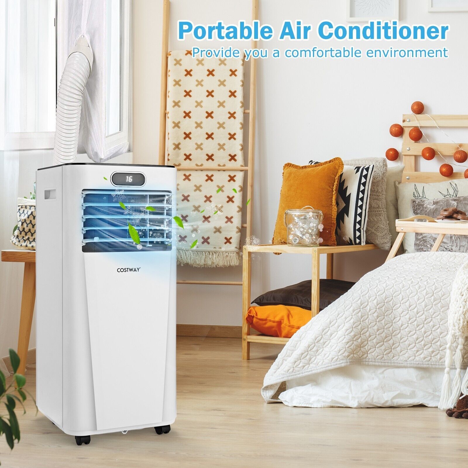 Costway 9000 BTU portable air conditioner, white, front view