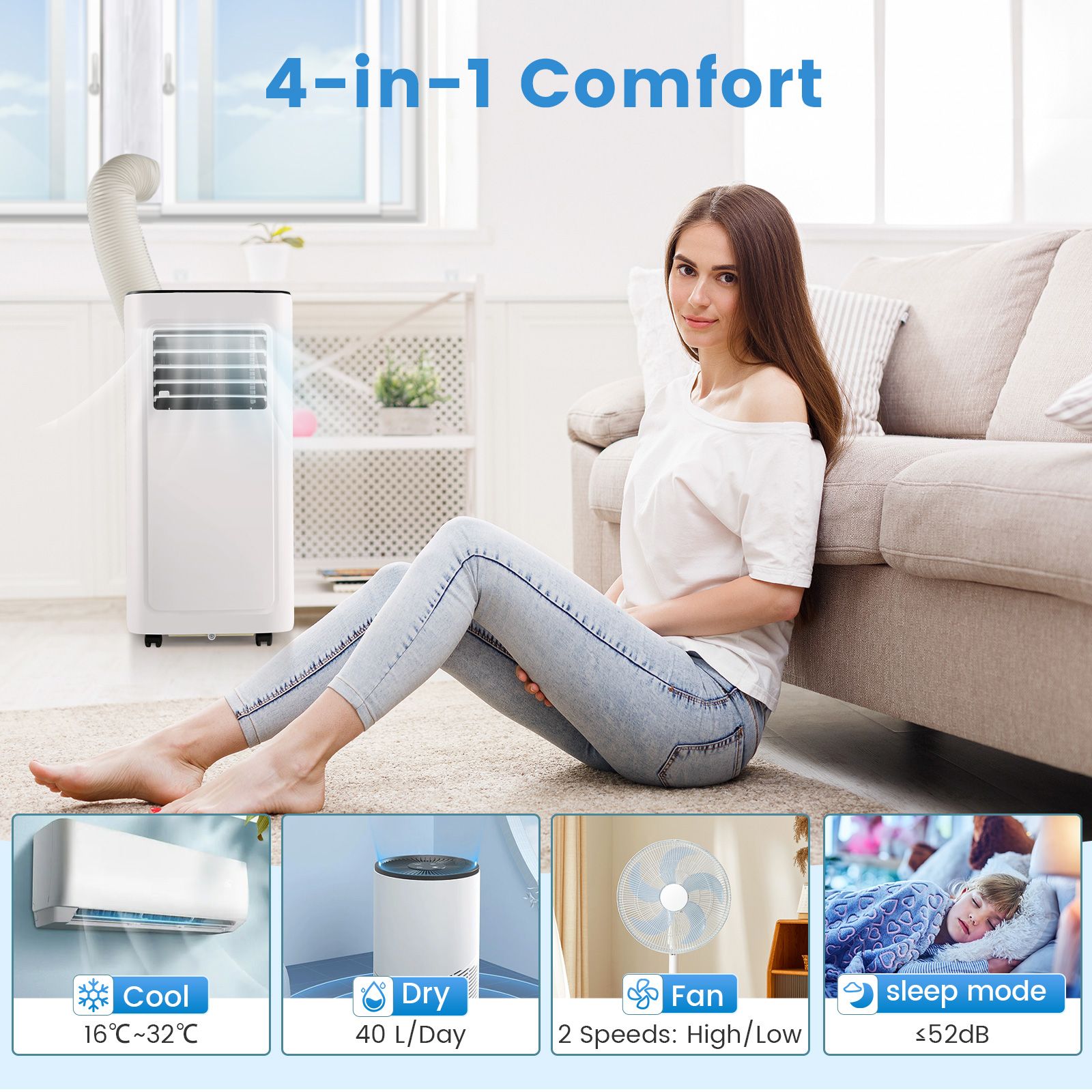 Costway portable air conditioner with exhaust hose and window kit