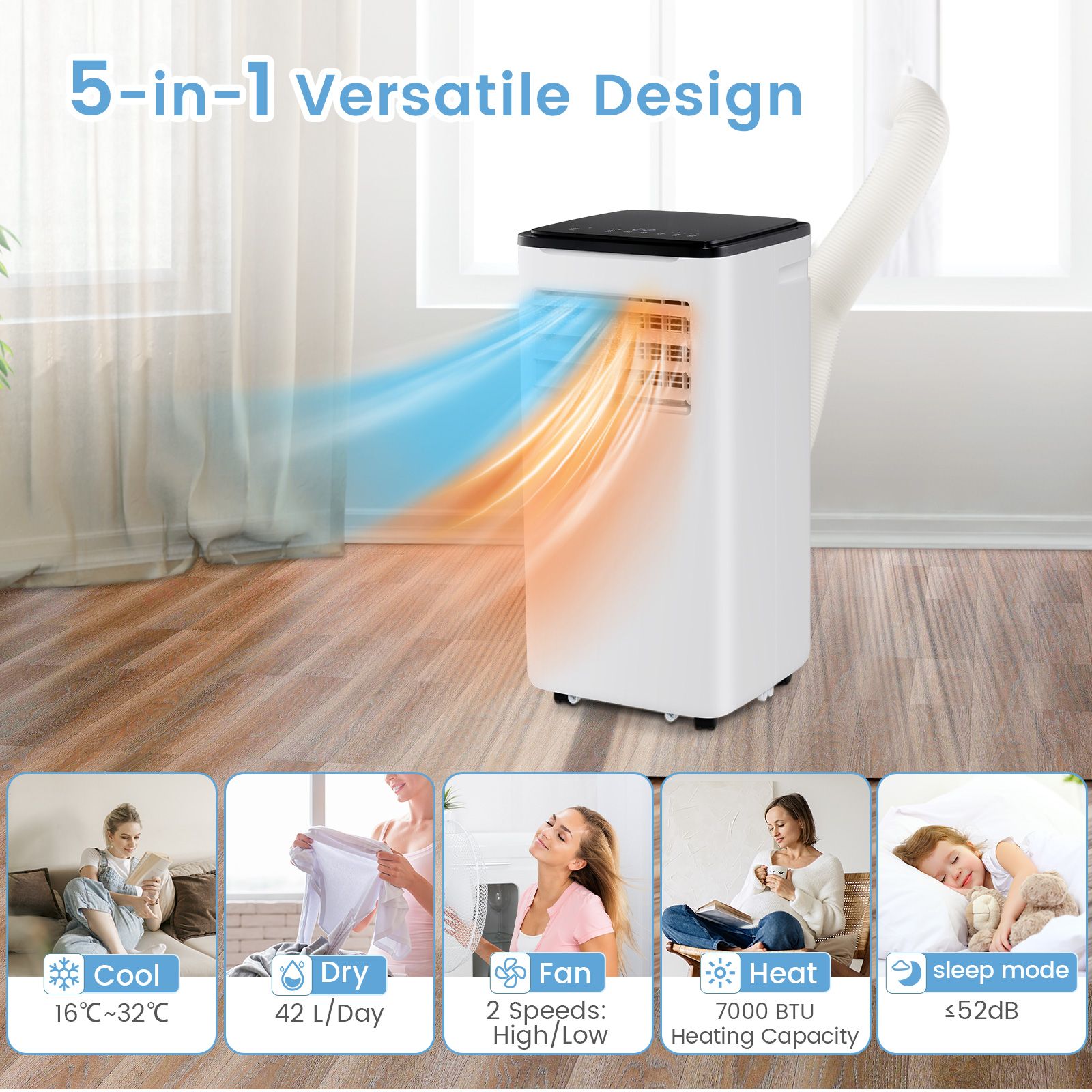 9000 BTU 4-in-1 Portable Air Conditioner with App Control and Sleep Mode — image 4