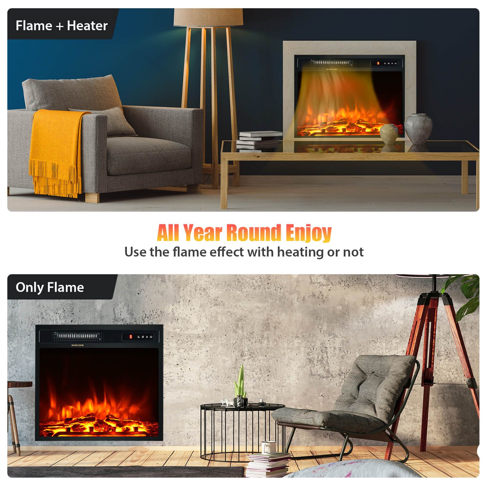 45cm Electric Fireplace 1500W with Remote Control and Adjustable Flame — image 4