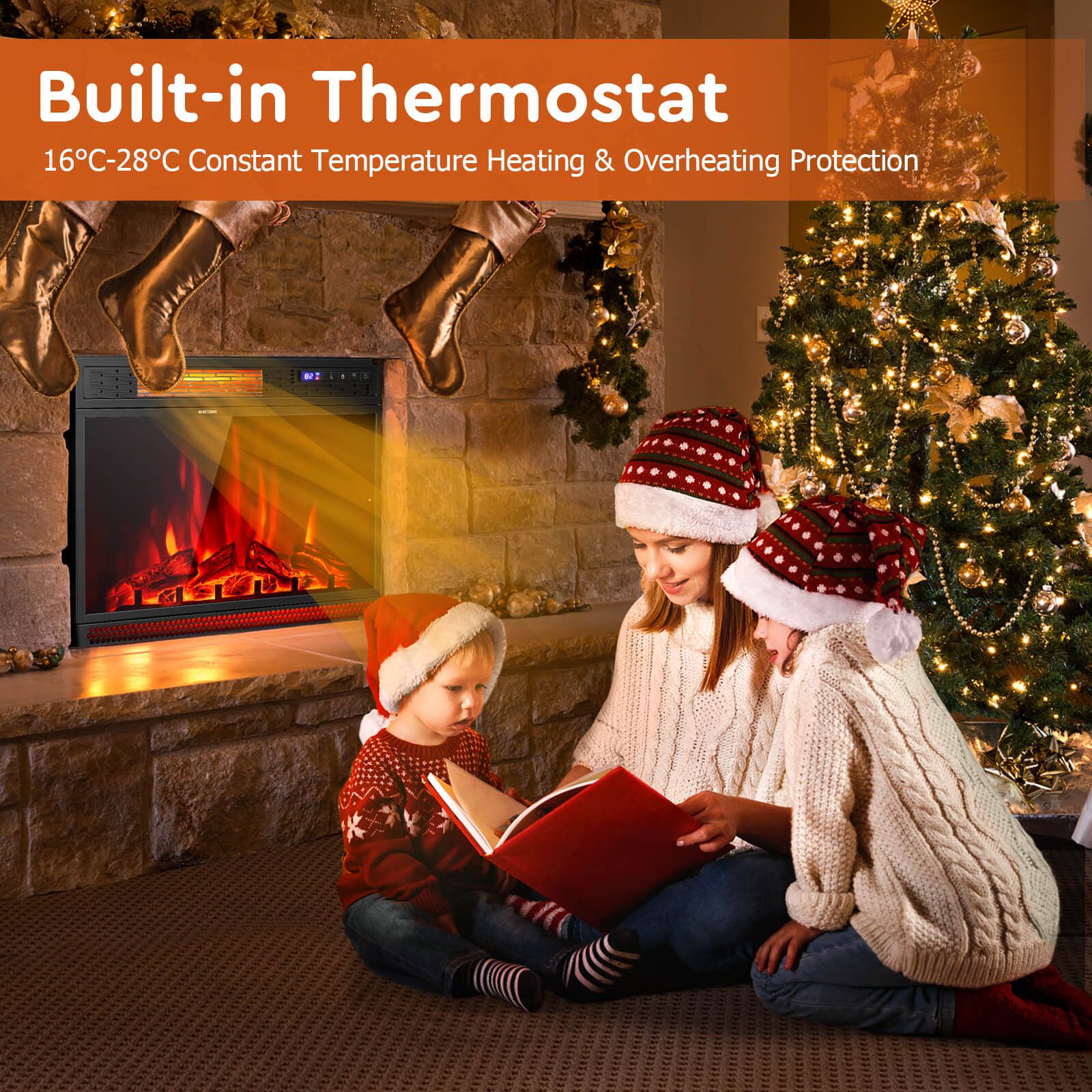 Costway recessed electric fire with remote and thermostat