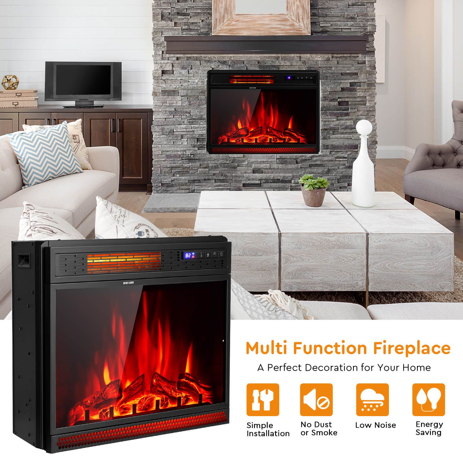 64cm Electric Fireplace Wall Mounted with Remote and Thermostat — image 5