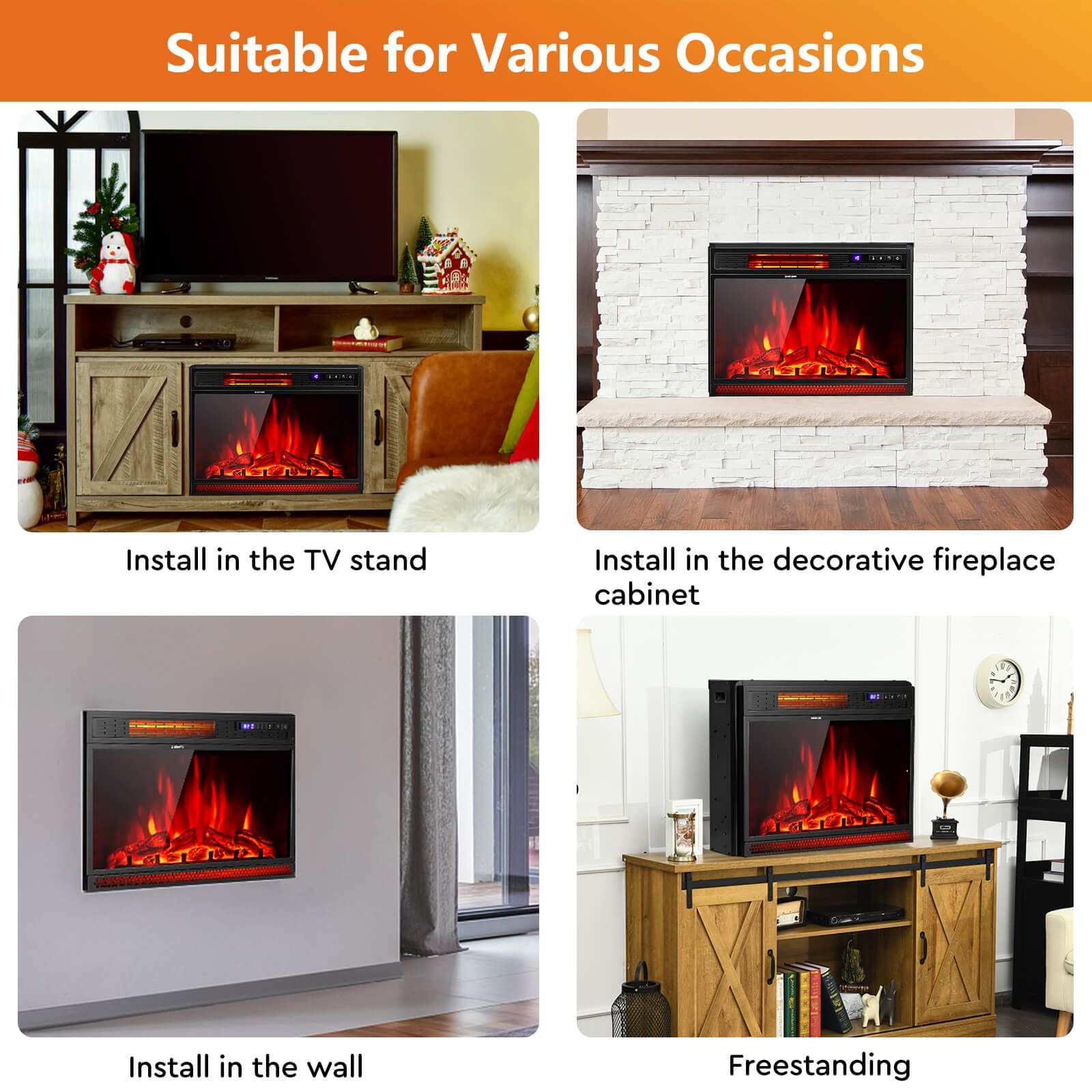 64cm Electric Fireplace Wall Mounted with Remote and Thermostat — image 6