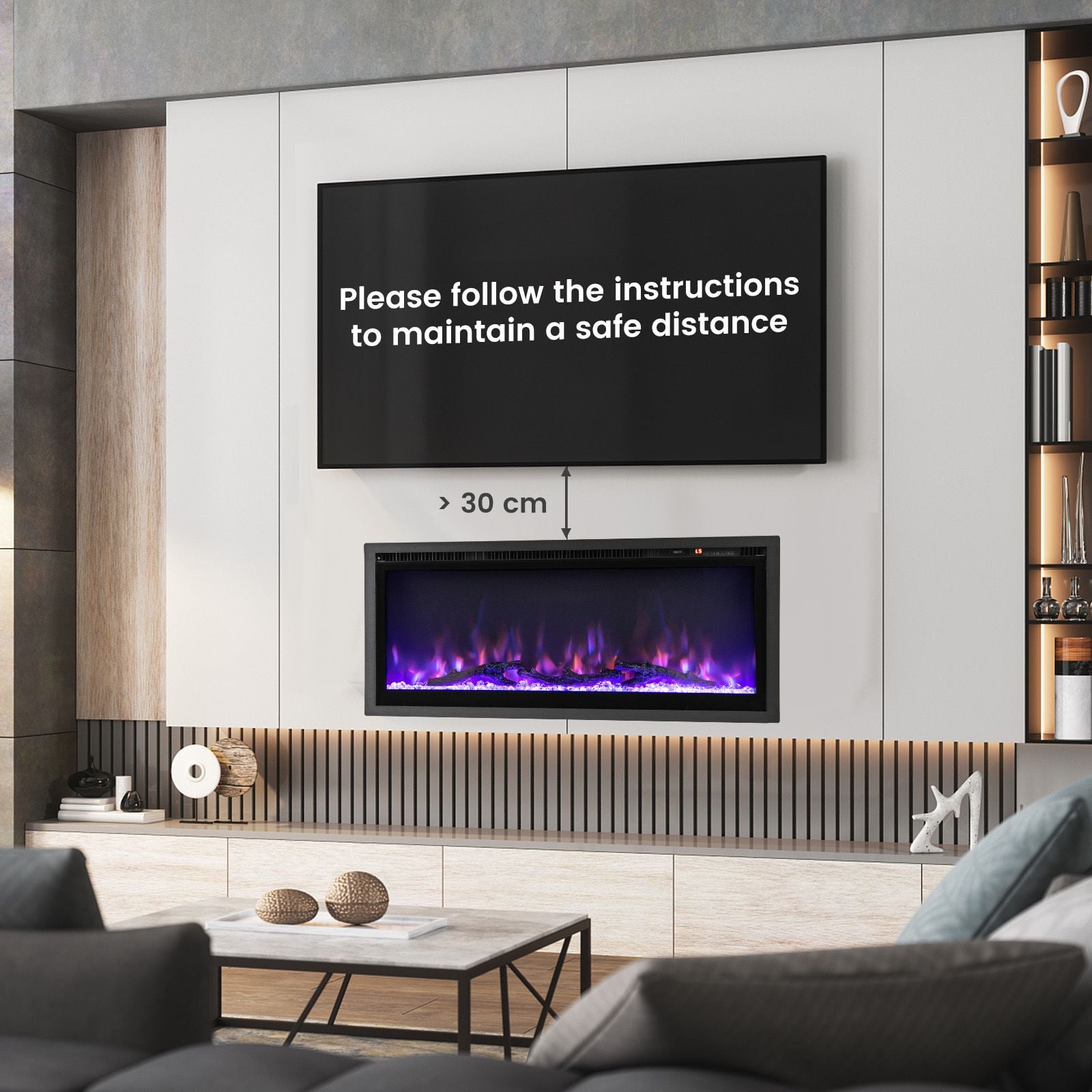 36"/91cm Linear Electric Fireplace with Log and Crystal Decor and Remote Contro — image 6