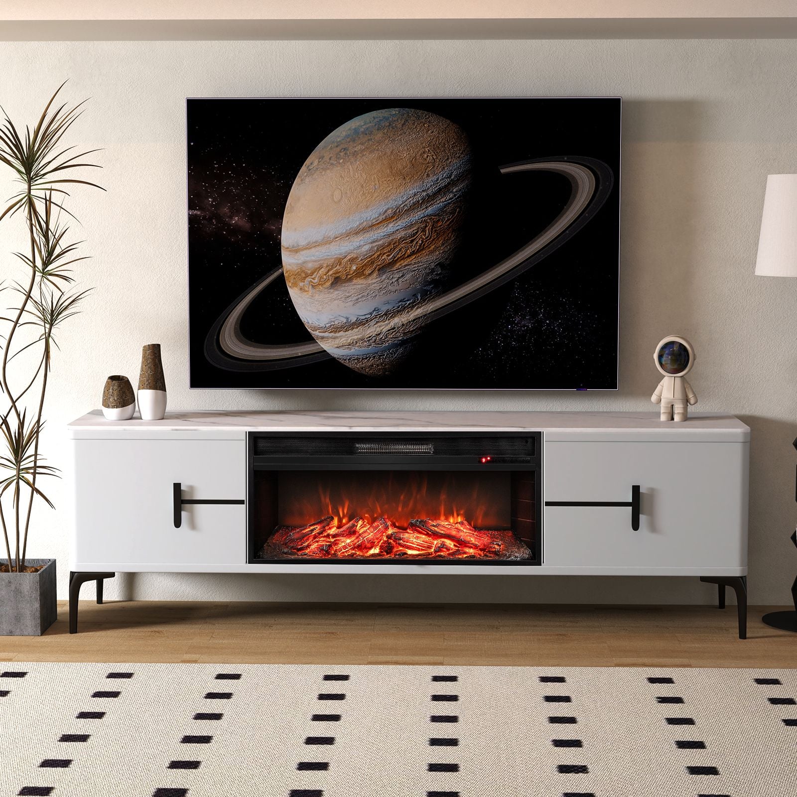 Costway recessed electric fireplace remote control and flame screen