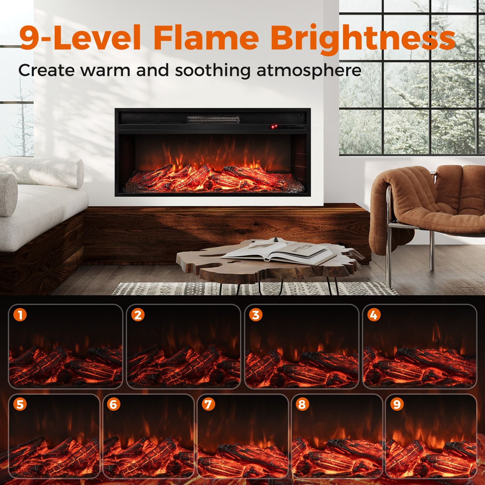 86 cm 5000 BTU Recessed Electric Fireplace Insert with Remote Control — image 6