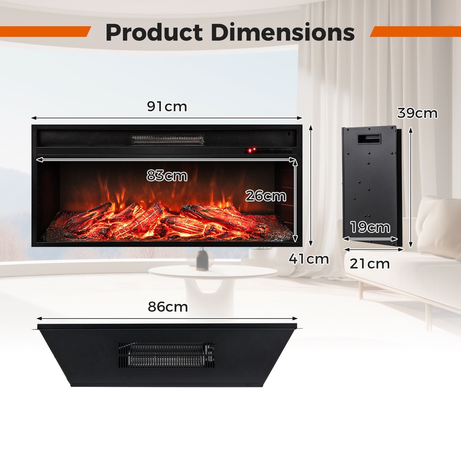 86 cm 5000 BTU Recessed Electric Fireplace Insert with Remote Control — image 4