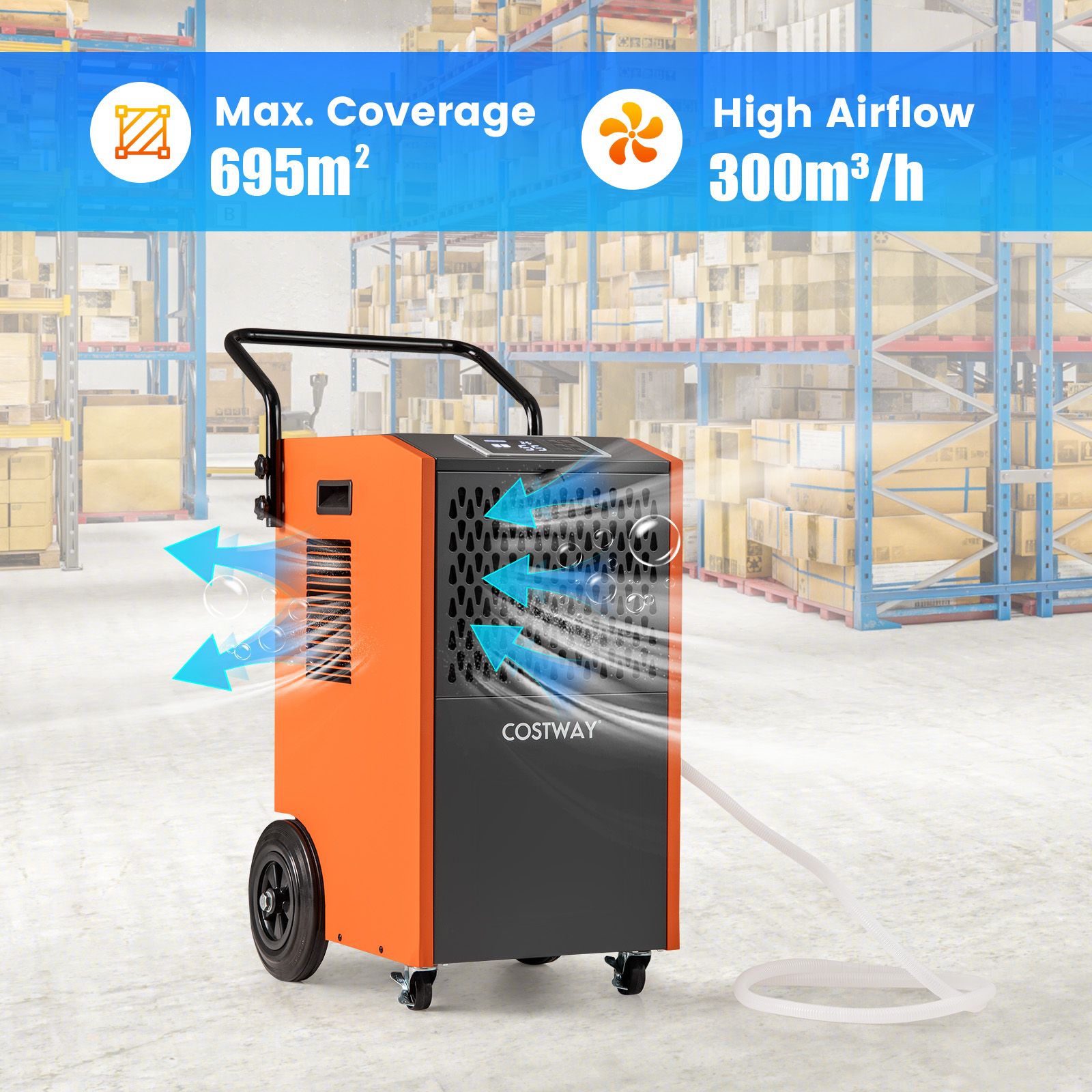 73 L/Day Industrial Dehumidifier with Drain Hose and Timer — image 6