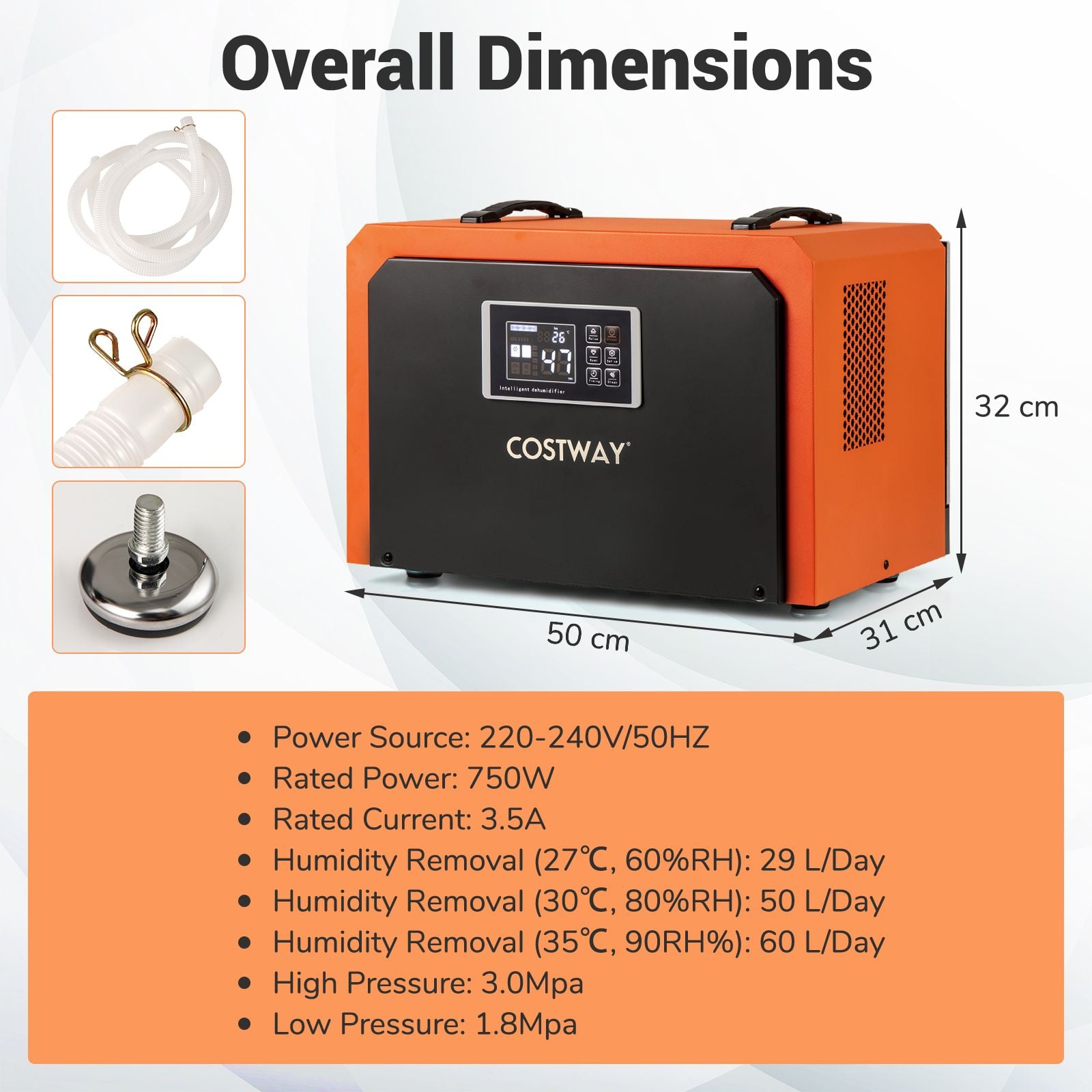 60L Crawl Space Dehumidifier with Drain Hose and 24H Timer — image 6