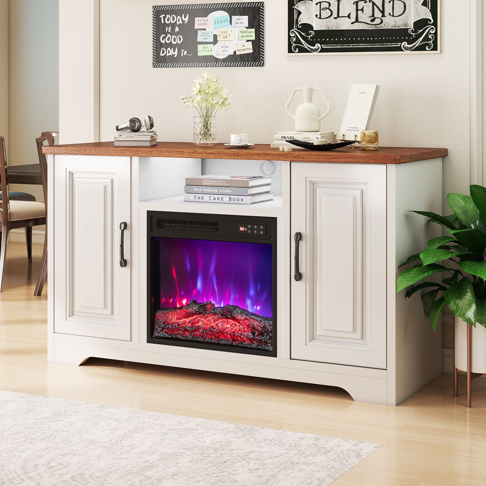 Costway 18 inch recessed electric fireplace insert, black, with flame effect