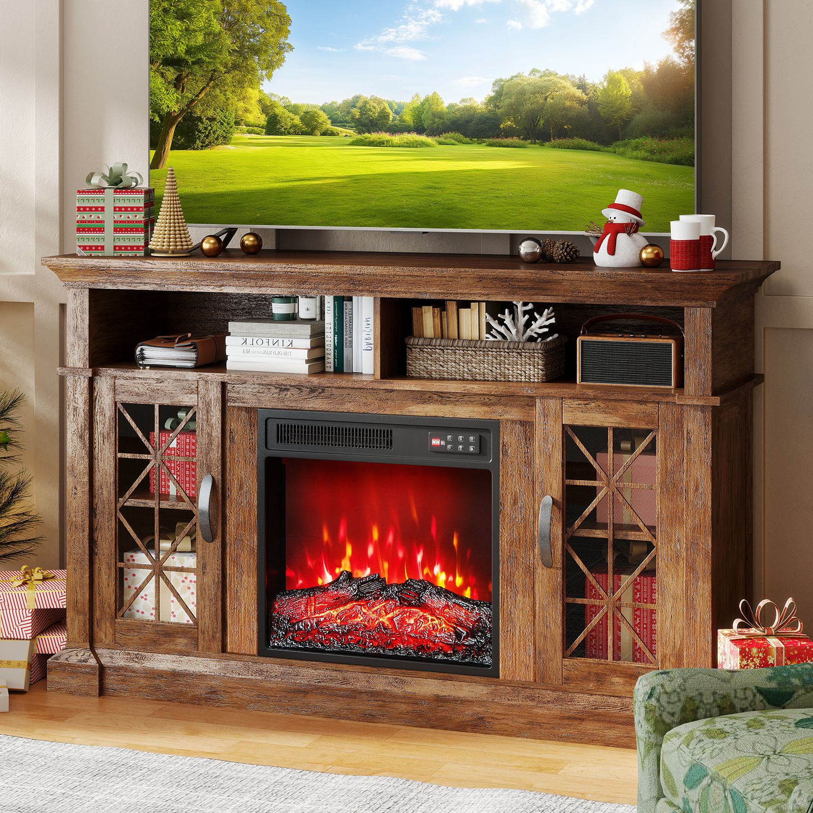 18 Inches Recessed Fireplace Heater with Remote Control and Adjustable Flame Colors — image 6
